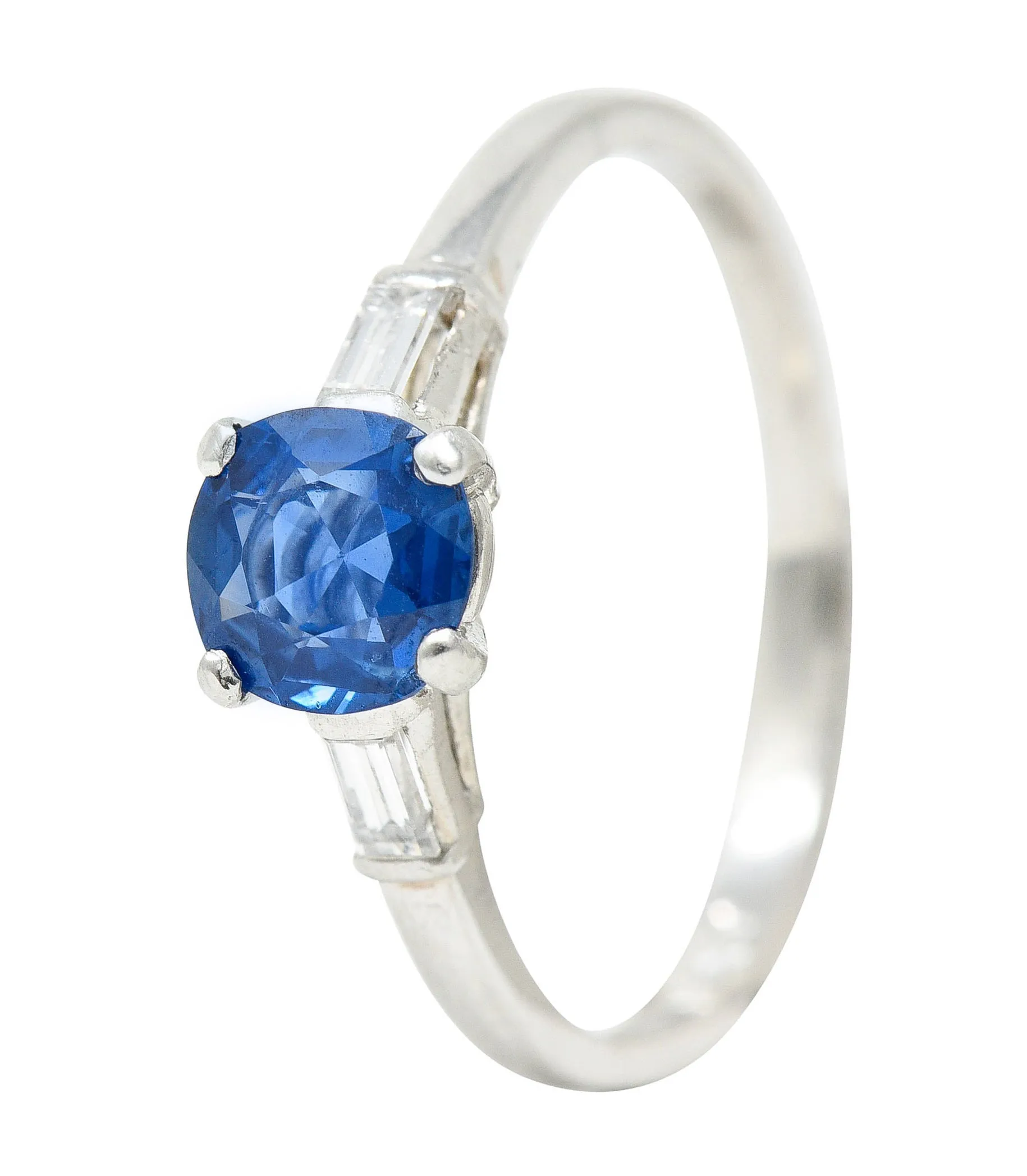 1950's Mid-Century No Heat Sapphire Platinum Ring GIA