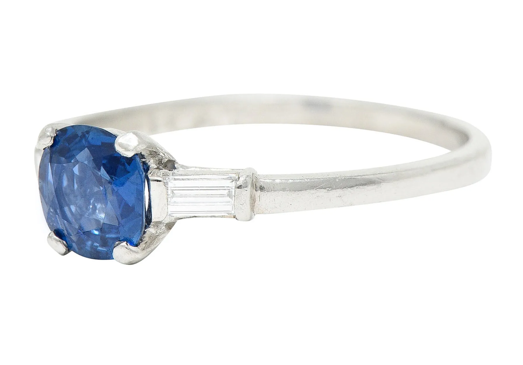 1950's Mid-Century No Heat Sapphire Platinum Ring GIA