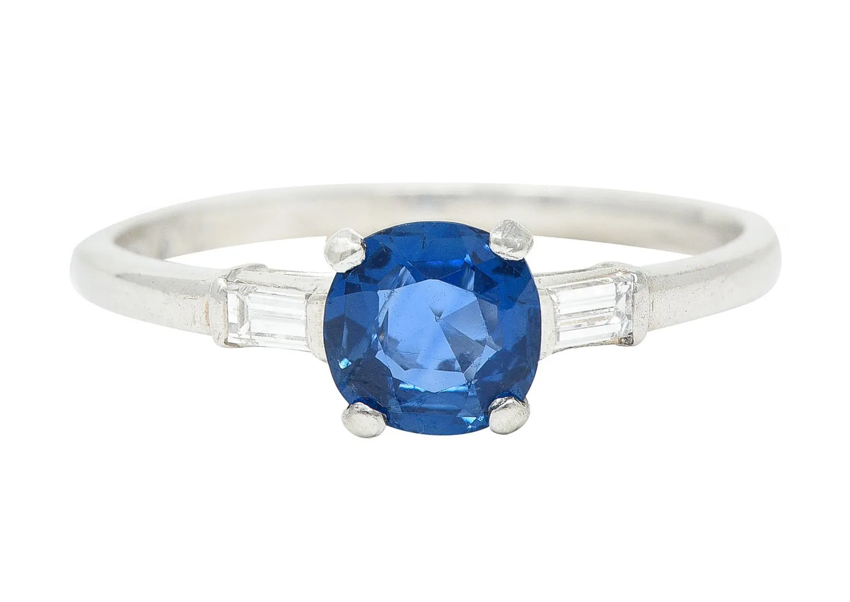 1950's Mid-Century No Heat Sapphire Platinum Ring GIA