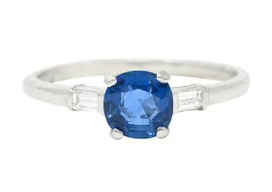 1950's Mid-Century No Heat Sapphire Platinum Ring GIA