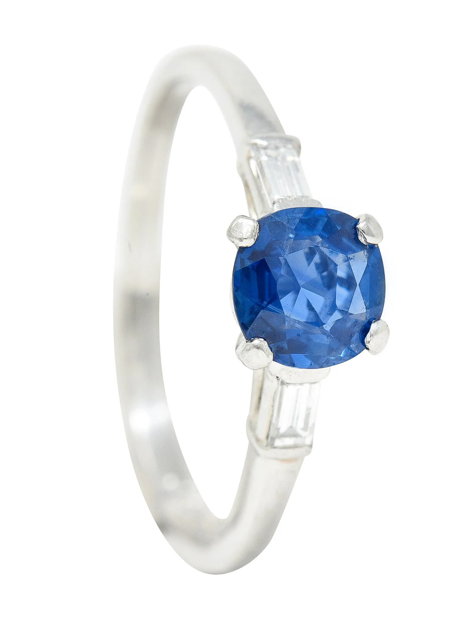 1950's Mid-Century No Heat Sapphire Platinum Ring GIA