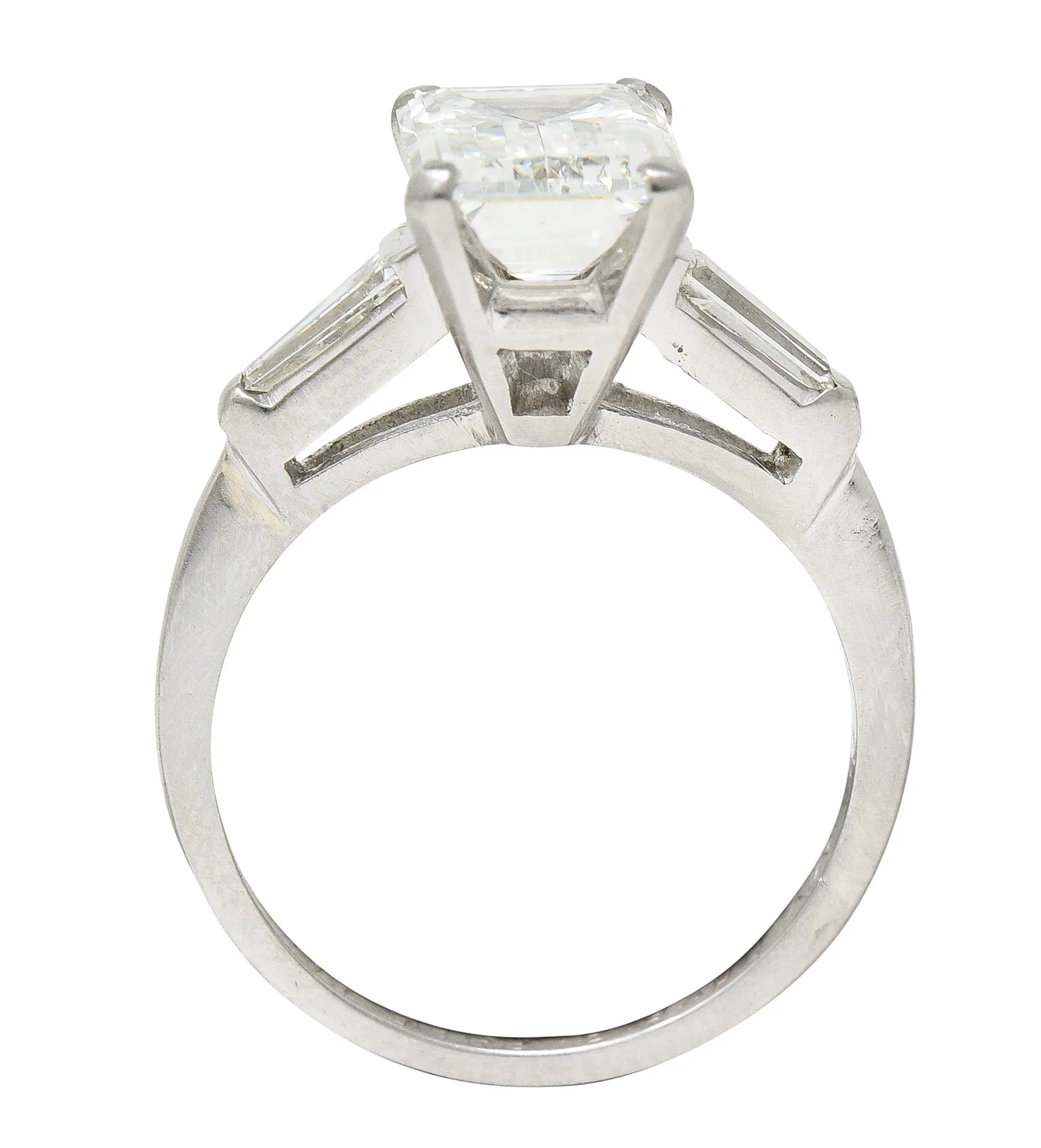 1960's 2.30 CTW Emerald Cut Diamond Platinum Vintage Engagement Ring GIA