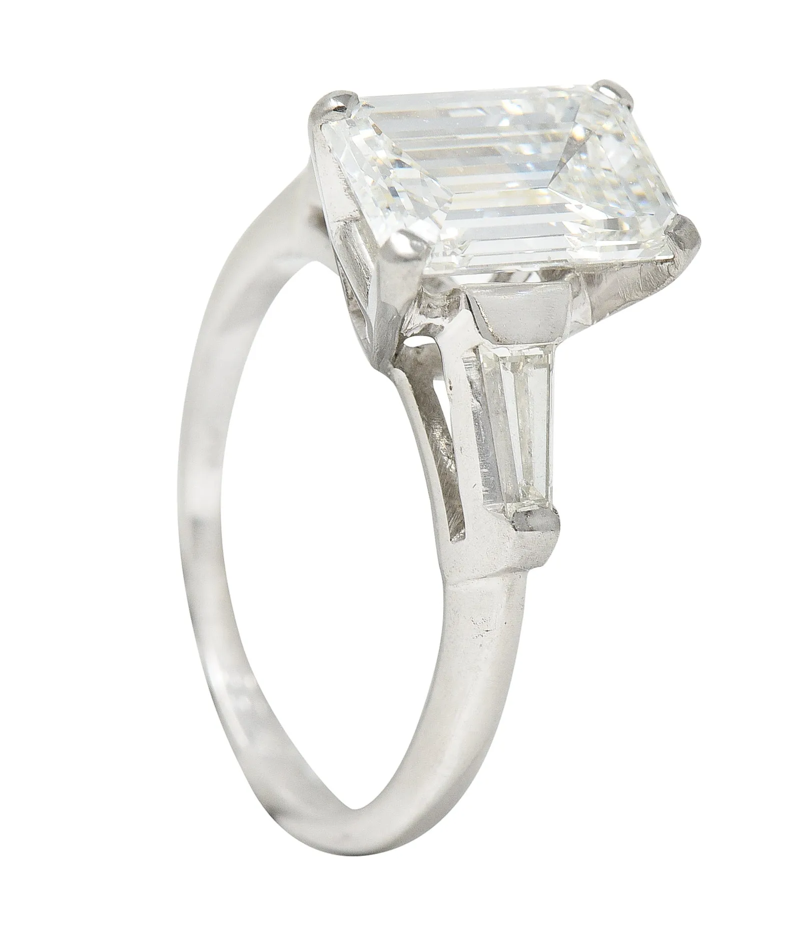 1960's 2.30 CTW Emerald Cut Diamond Platinum Vintage Engagement Ring GIA