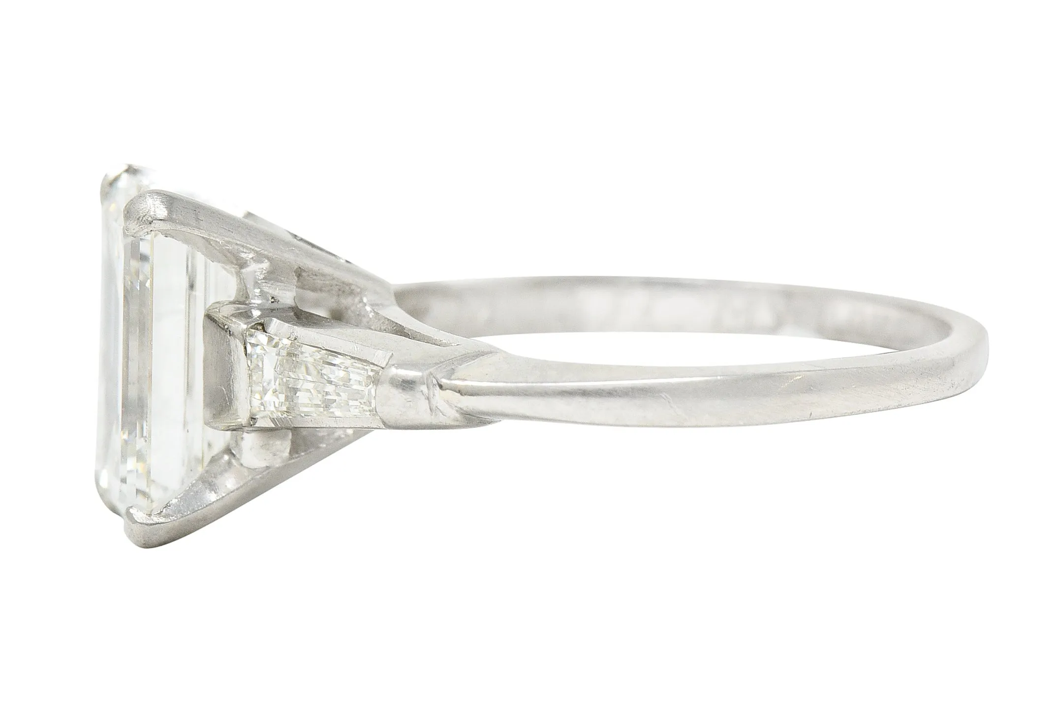 1960's 2.30 CTW Emerald Cut Diamond Platinum Vintage Engagement Ring GIA