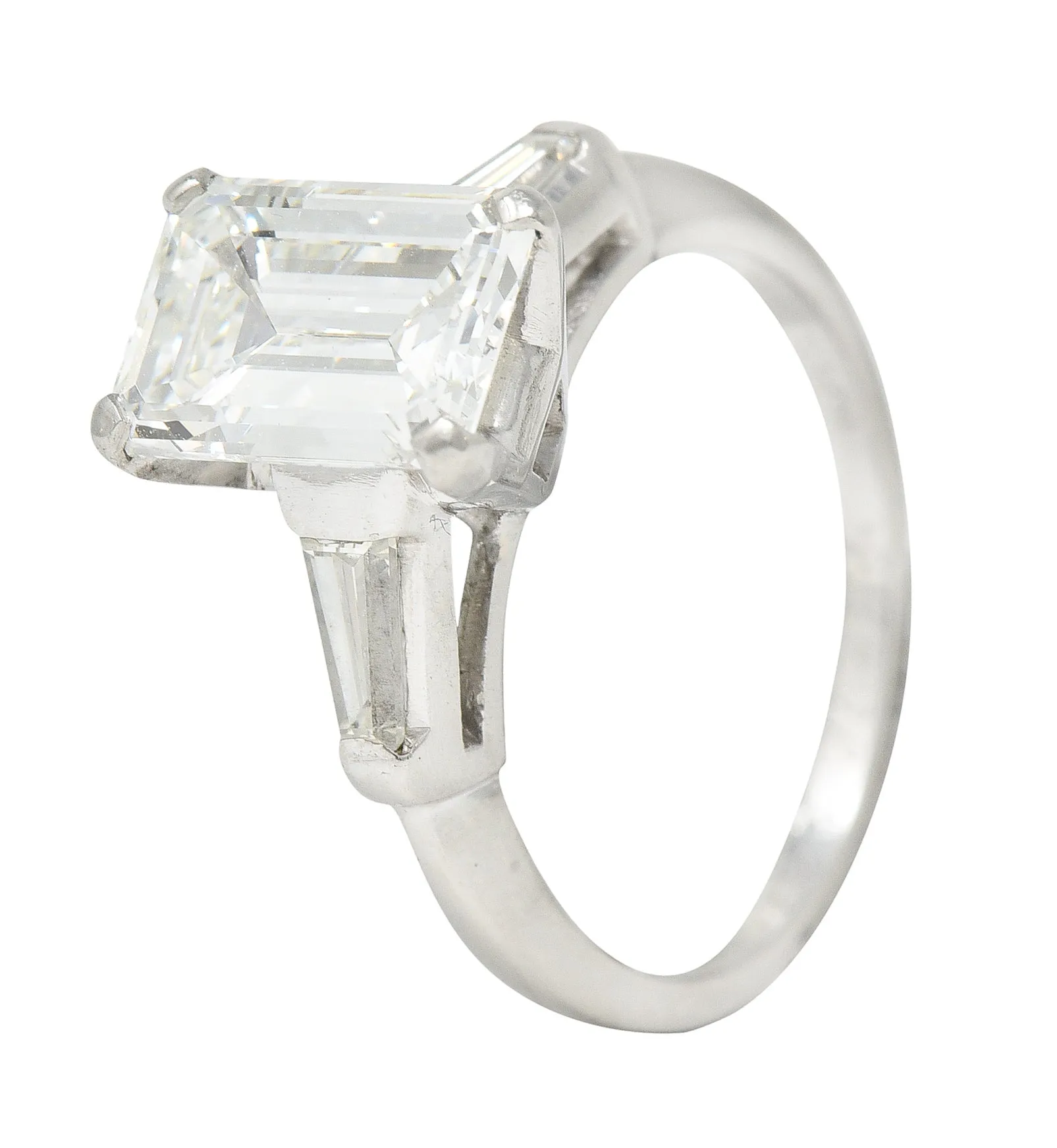 1960's 2.30 CTW Emerald Cut Diamond Platinum Vintage Engagement Ring GIA