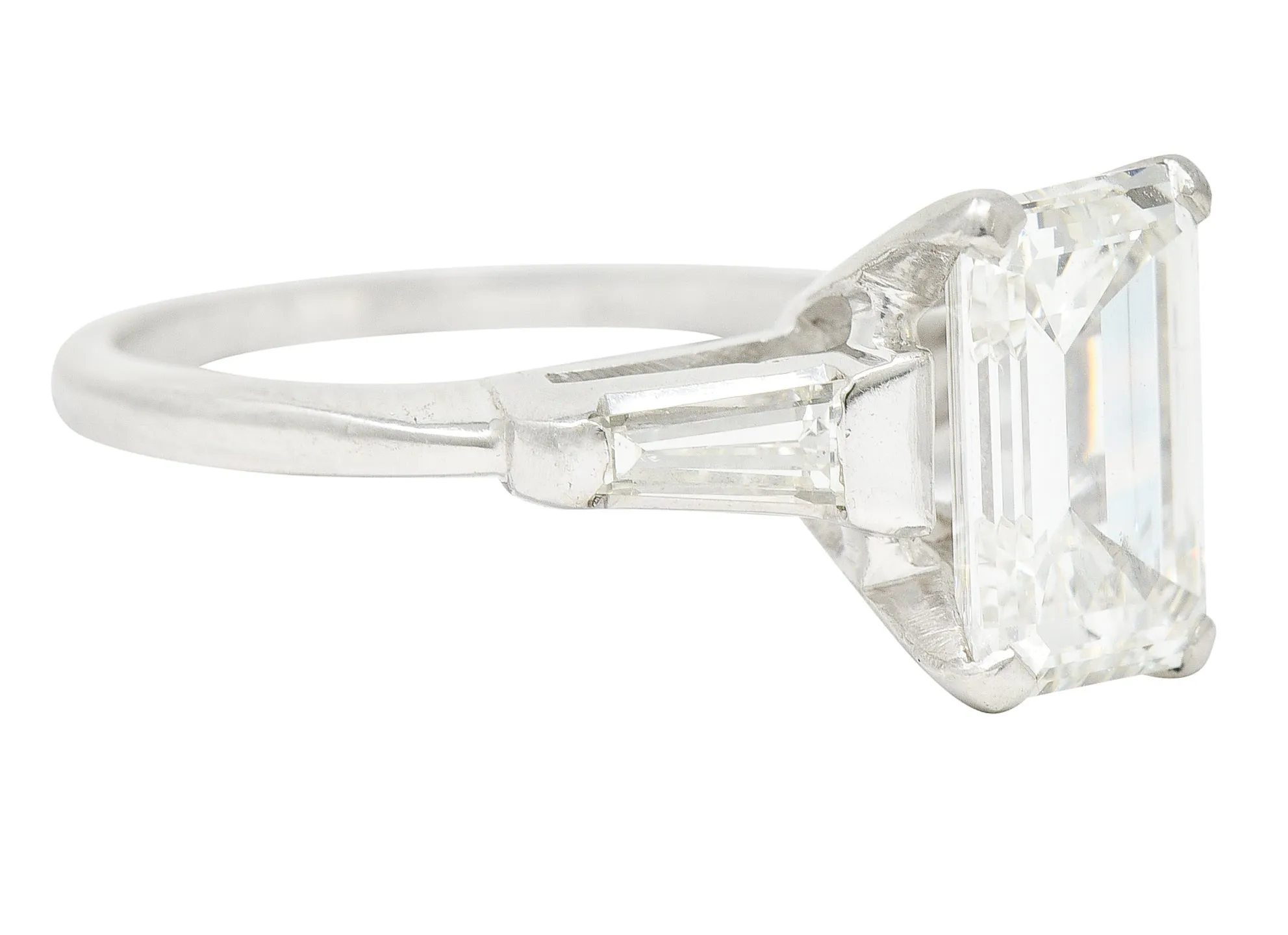 1960's 2.30 CTW Emerald Cut Diamond Platinum Vintage Engagement Ring GIA
