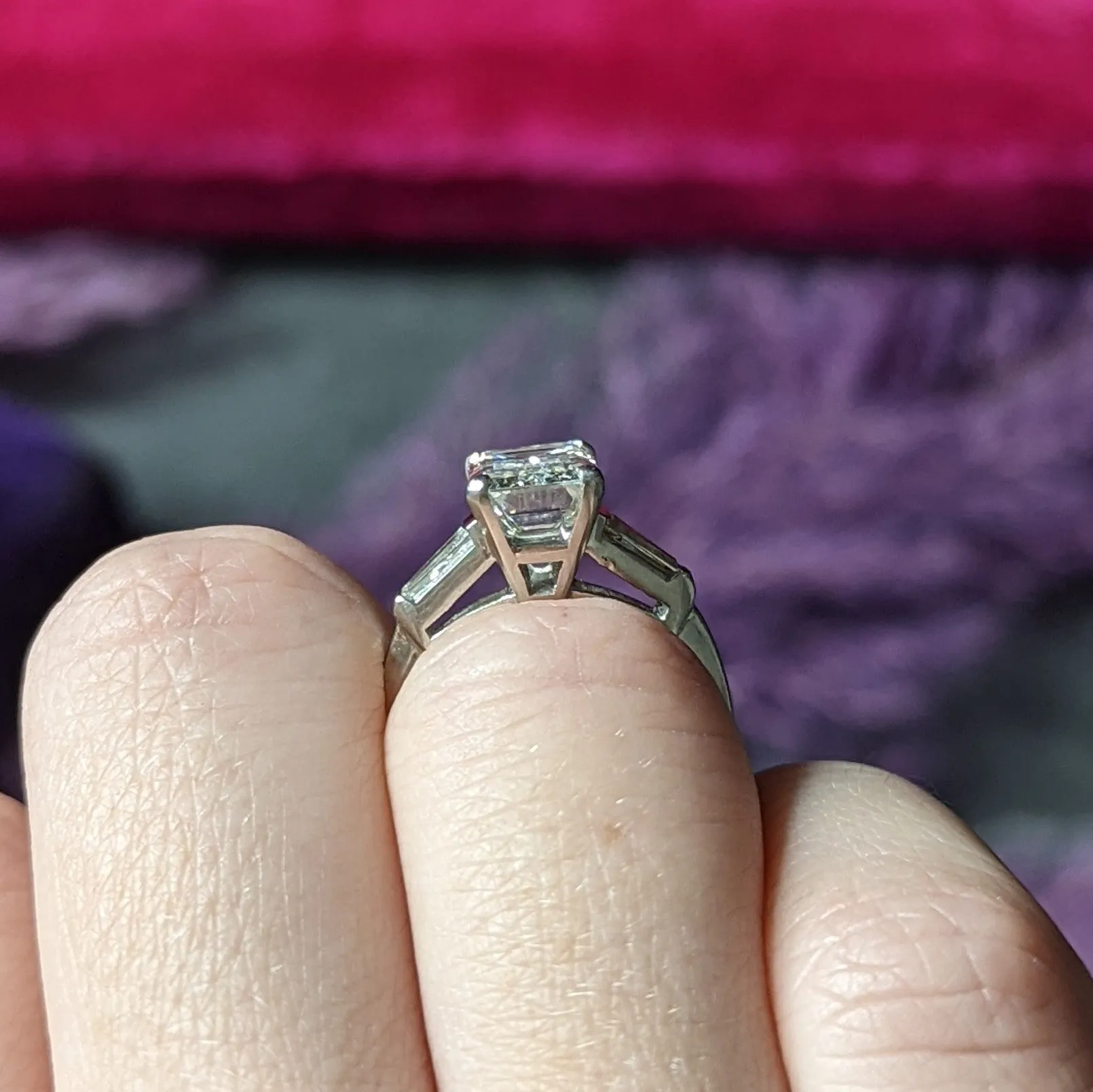 1960's 2.30 CTW Emerald Cut Diamond Platinum Vintage Engagement Ring GIA