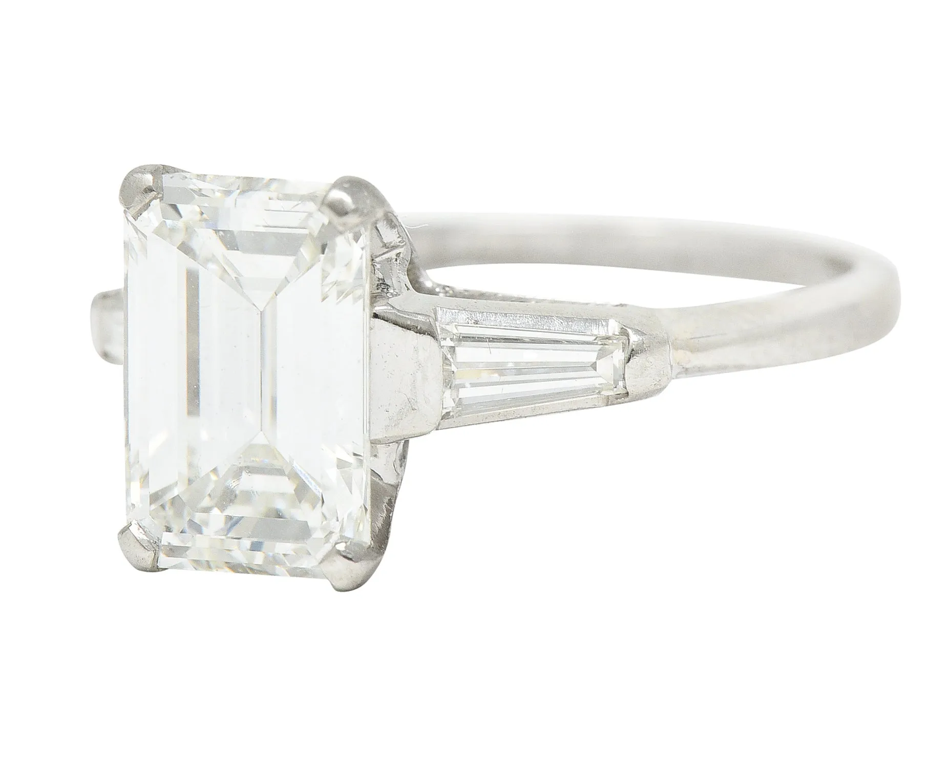 1960's 2.30 CTW Emerald Cut Diamond Platinum Vintage Engagement Ring GIA