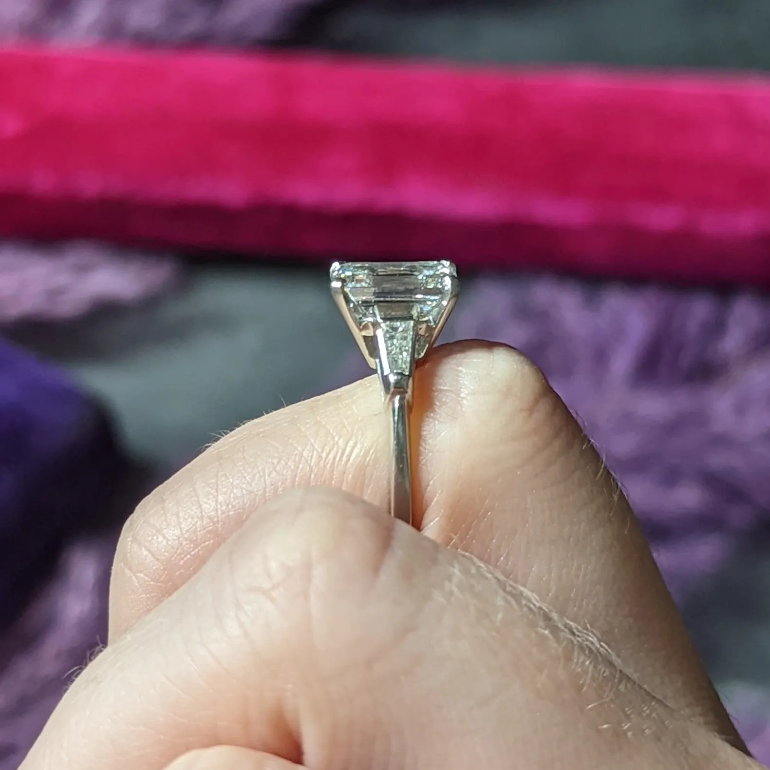 1960's 2.30 CTW Emerald Cut Diamond Platinum Vintage Engagement Ring GIA