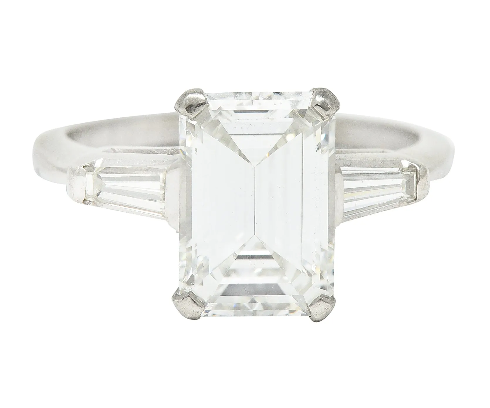 1960's 2.30 CTW Emerald Cut Diamond Platinum Vintage Engagement Ring GIA