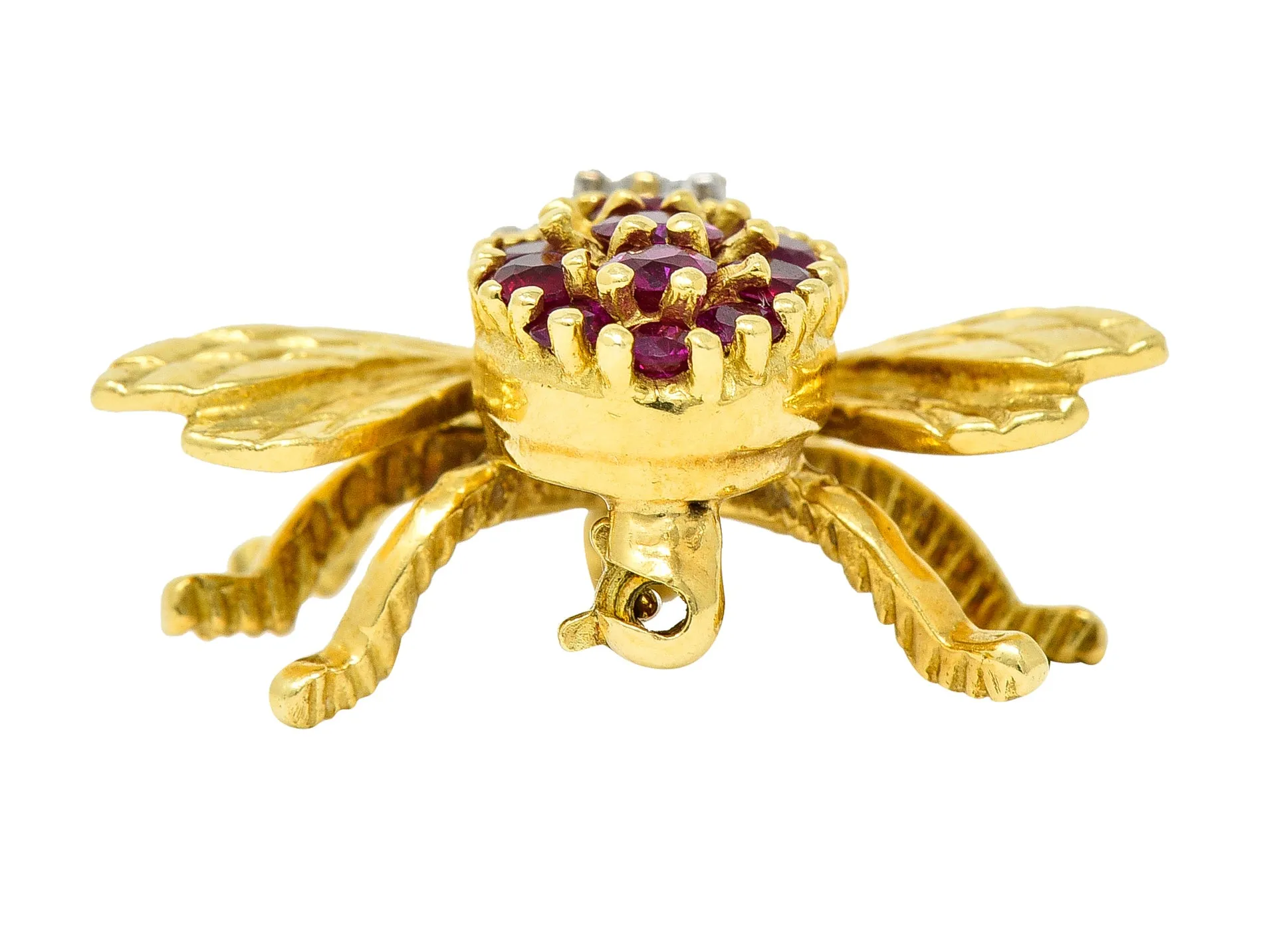 1960's Herbert Rosenthal 1.00 CTW Ruby Diamond 18 Karat Yellow Gold Vintage Bug Brooch