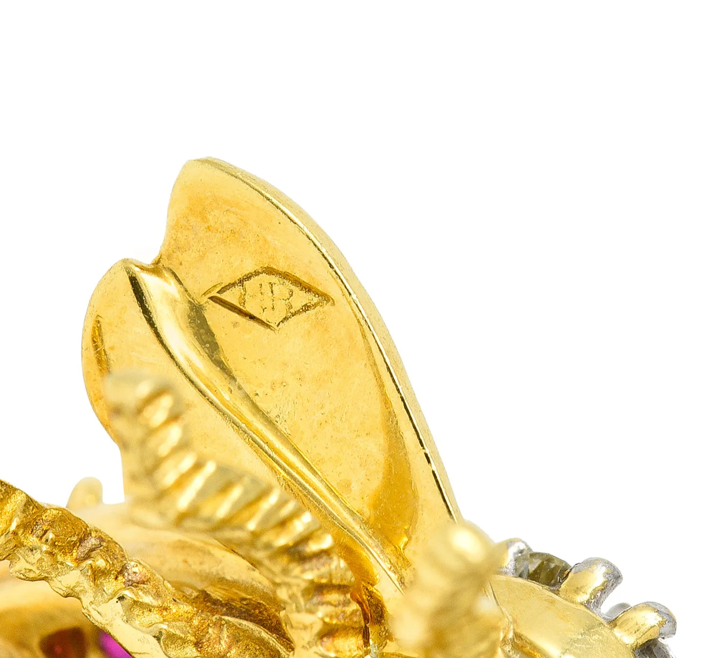 1960's Herbert Rosenthal 1.00 CTW Ruby Diamond 18 Karat Yellow Gold Vintage Bug Brooch
