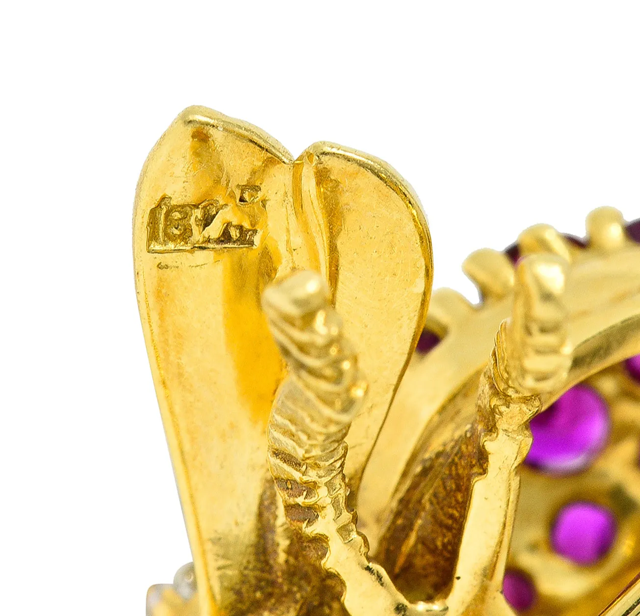 1960's Herbert Rosenthal 1.00 CTW Ruby Diamond 18 Karat Yellow Gold Vintage Bug Brooch