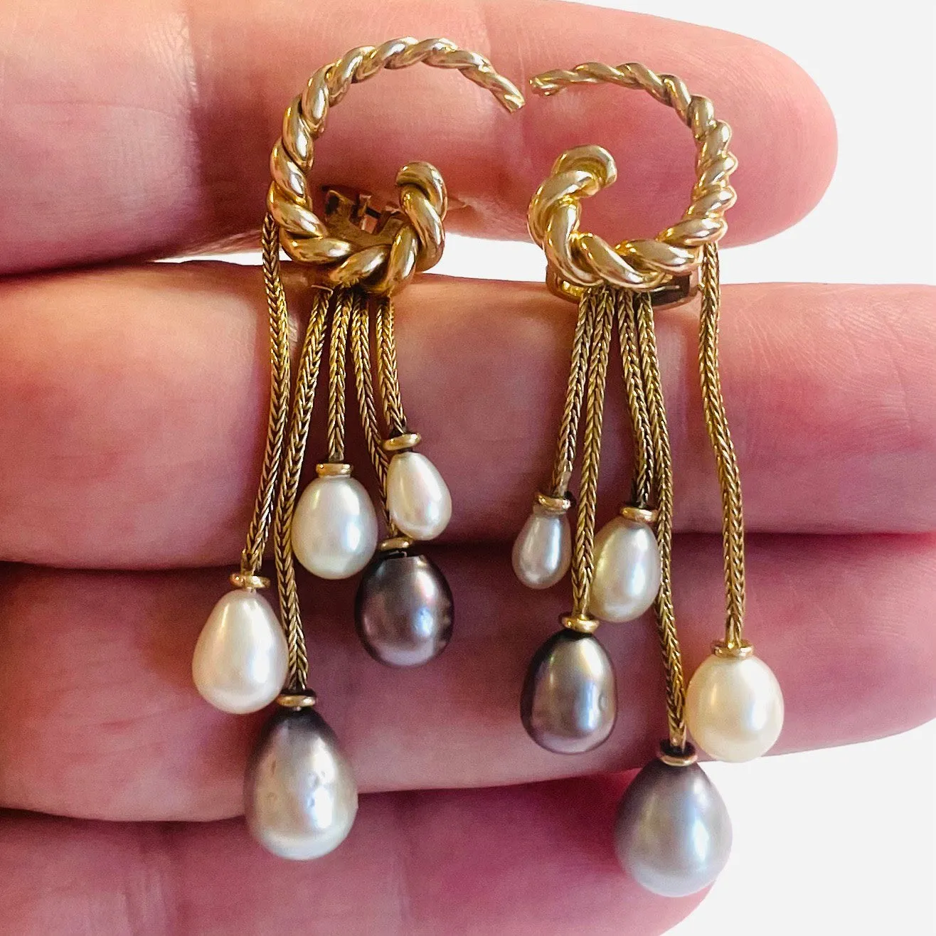 1970s 18KT Yellow Gold Natural Pearl Earrings