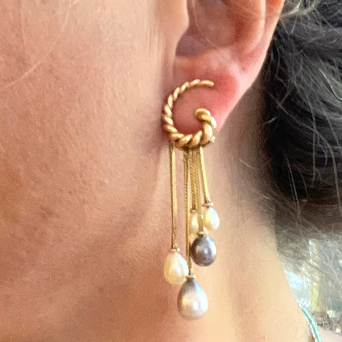 1970s 18KT Yellow Gold Natural Pearl Earrings
