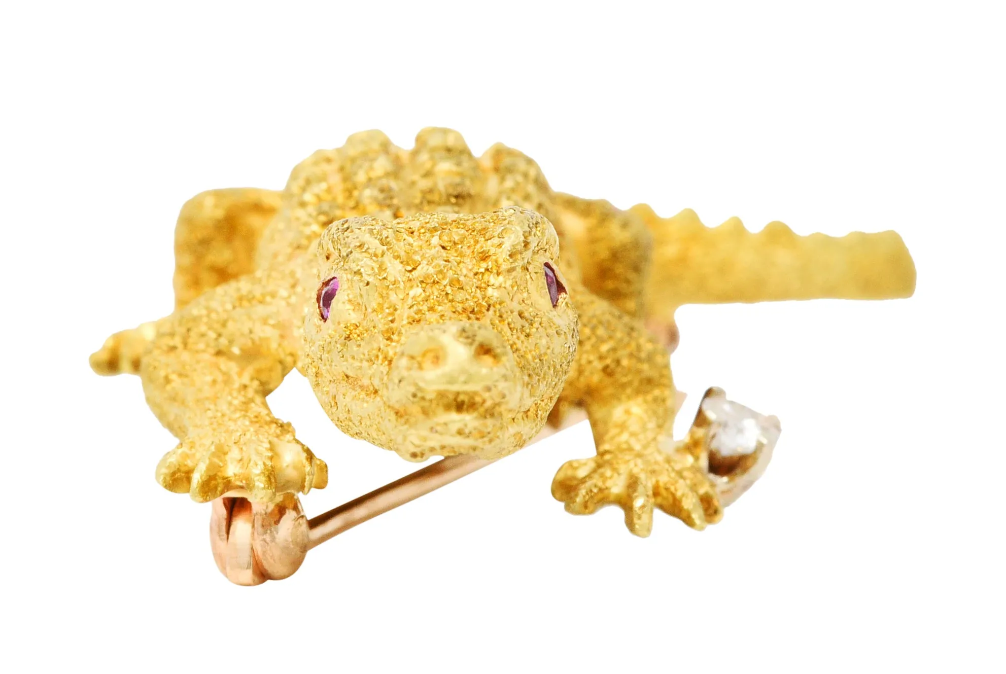 1970's Tiffany & Co. Diamond Ruby 18 Karat Gold Alligator Brooch