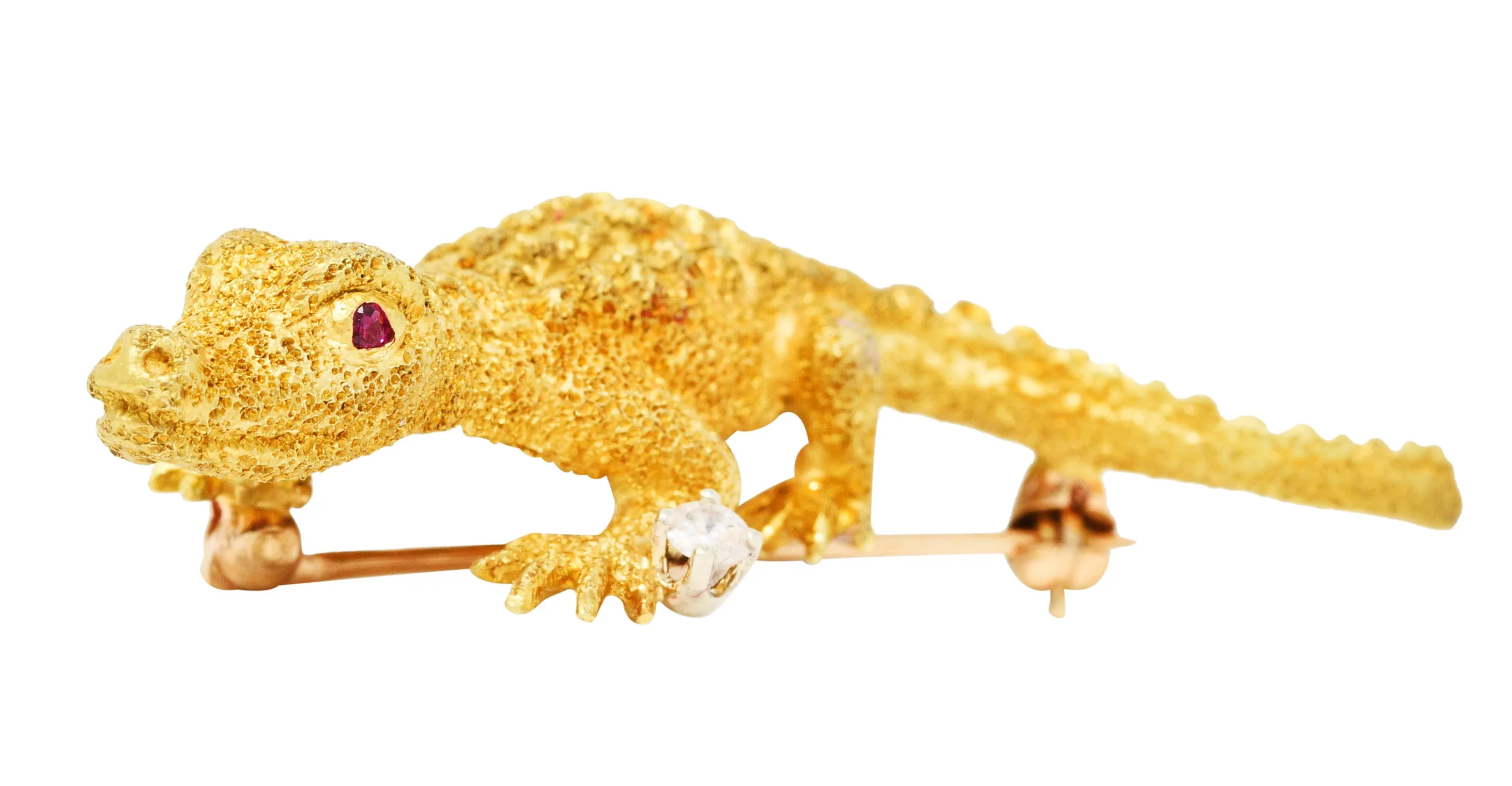 1970's Tiffany & Co. Diamond Ruby 18 Karat Gold Alligator Brooch