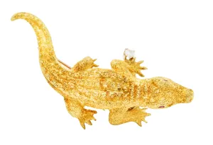 1970's Tiffany & Co. Diamond Ruby 18 Karat Gold Alligator Brooch