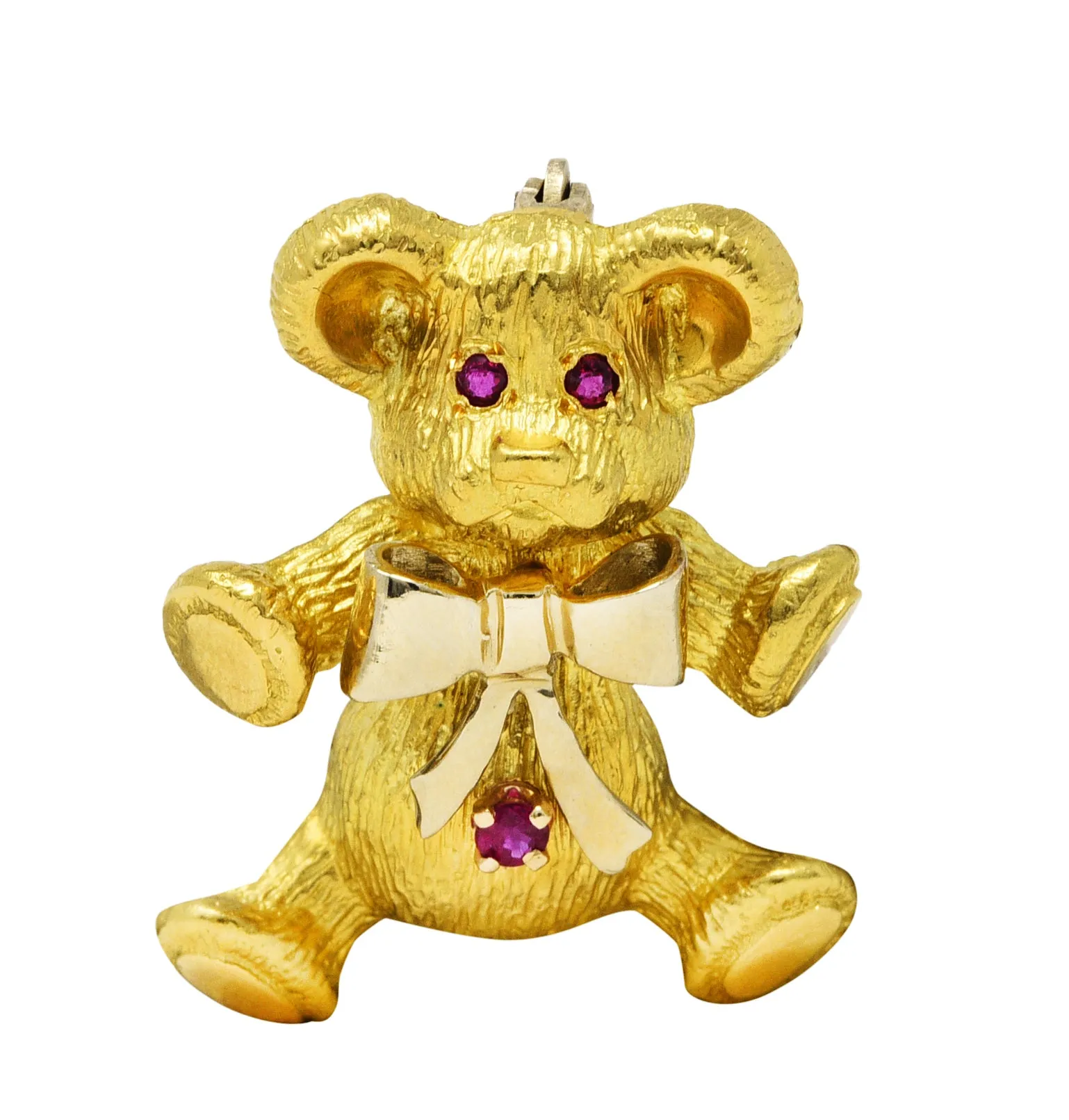 1970's Vintage Ruby 18 Karat Two-Tone Gold Teddy Bear Brooch