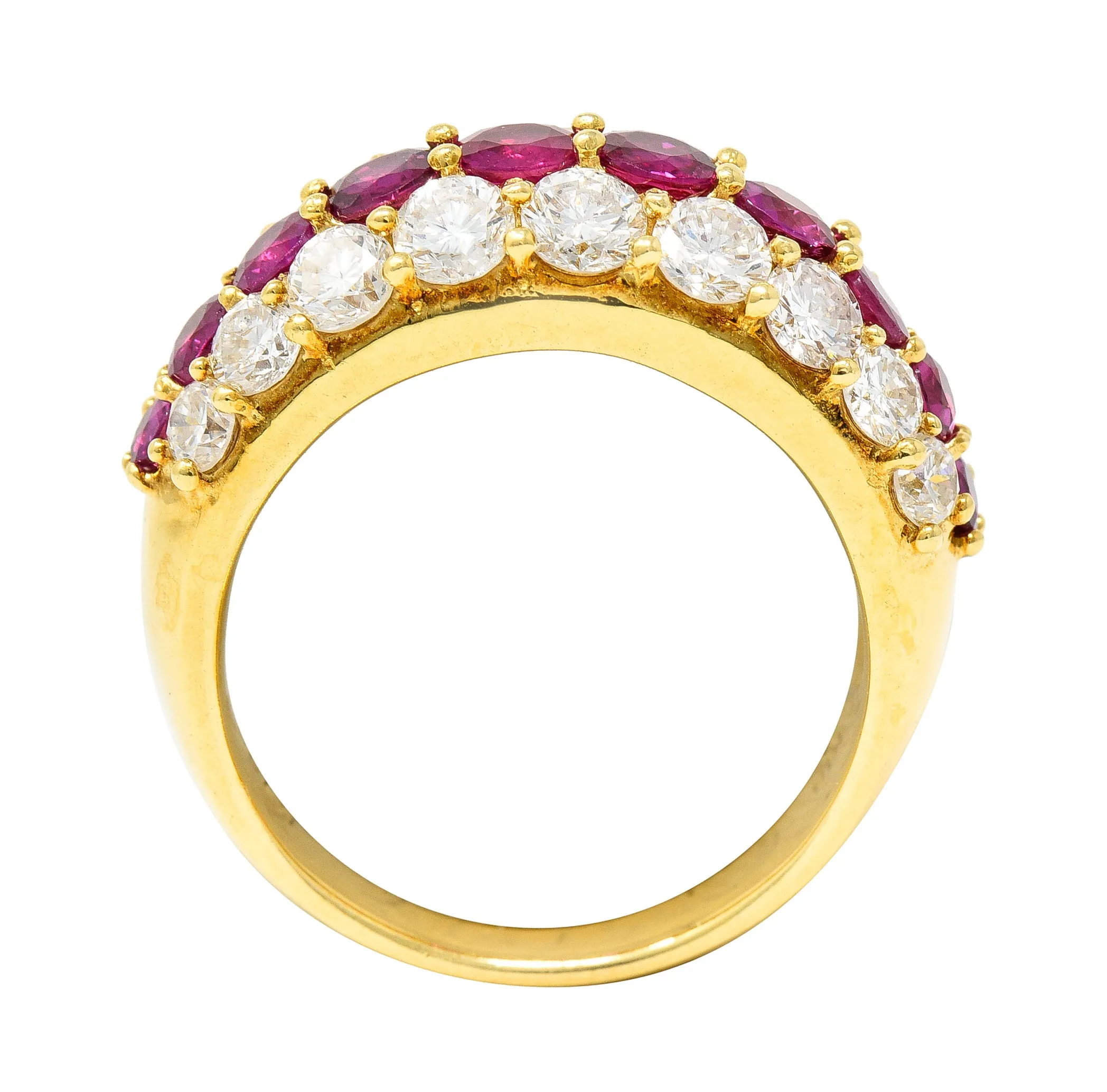 1980's 3.03 CTW Diamond Ruby 18 Karat Yellow Gold Vintage Band Ring