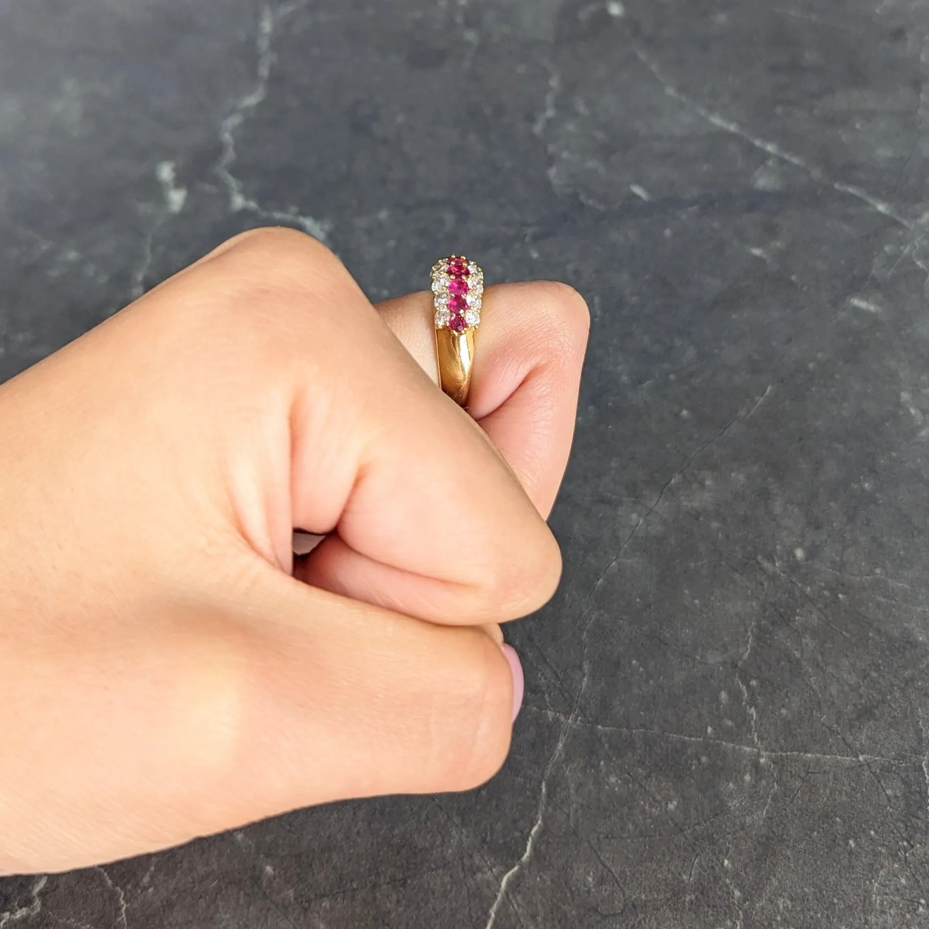 1980's 3.03 CTW Diamond Ruby 18 Karat Yellow Gold Vintage Band Ring