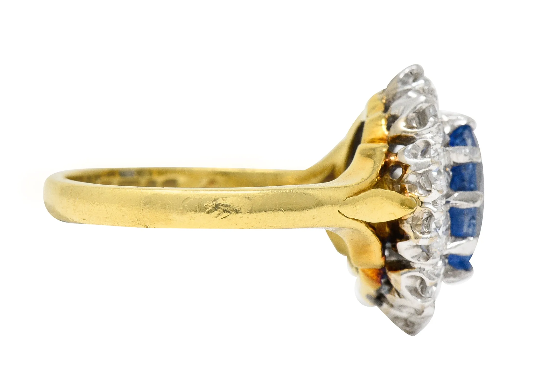 1980's 3.05 CTW Oval Cut No Heat Ceylon Sapphire Diamond 18 Karat Two-Tone Gold Vintage Halo Ring GIA
