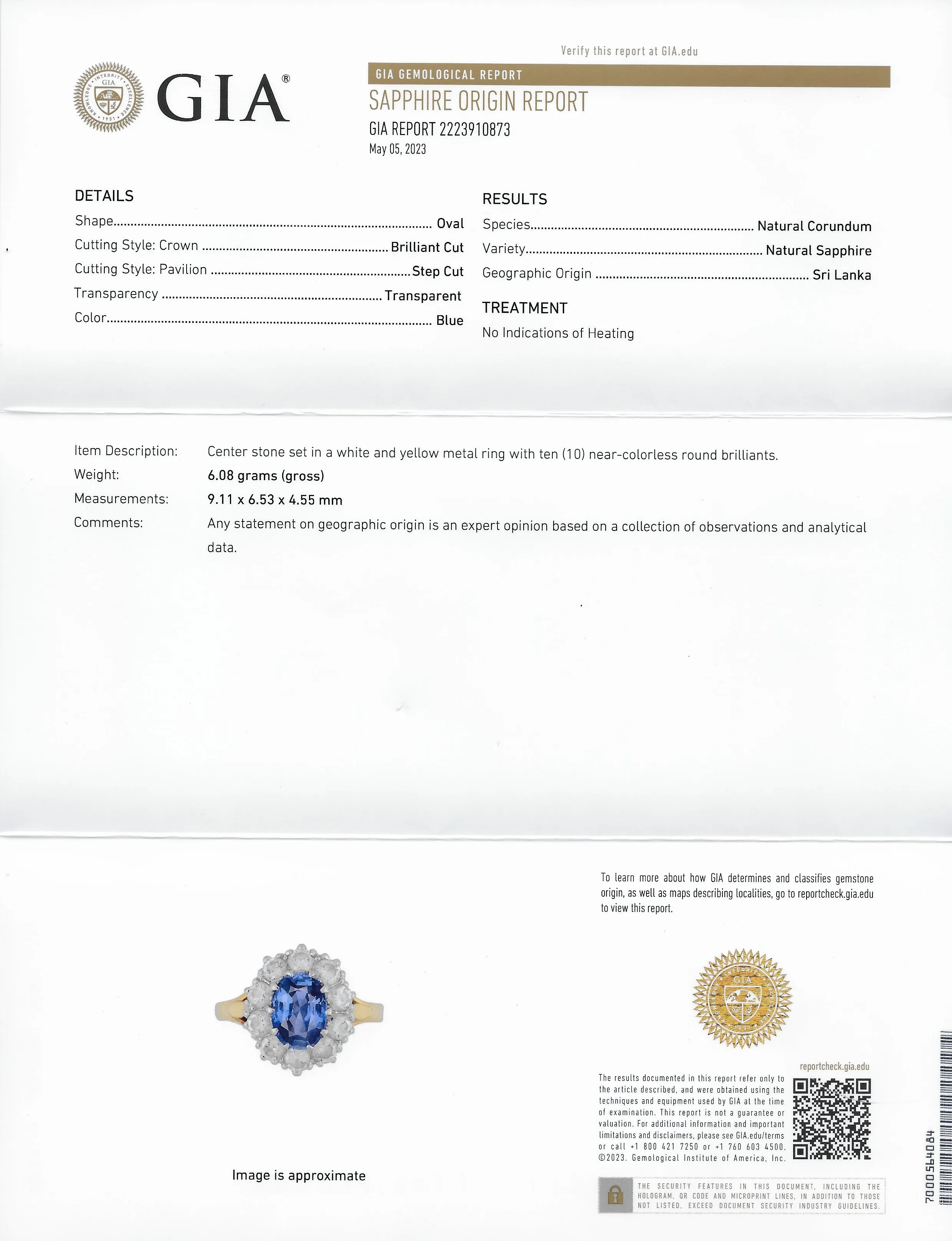1980's 3.05 CTW Oval Cut No Heat Ceylon Sapphire Diamond 18 Karat Two-Tone Gold Vintage Halo Ring GIA