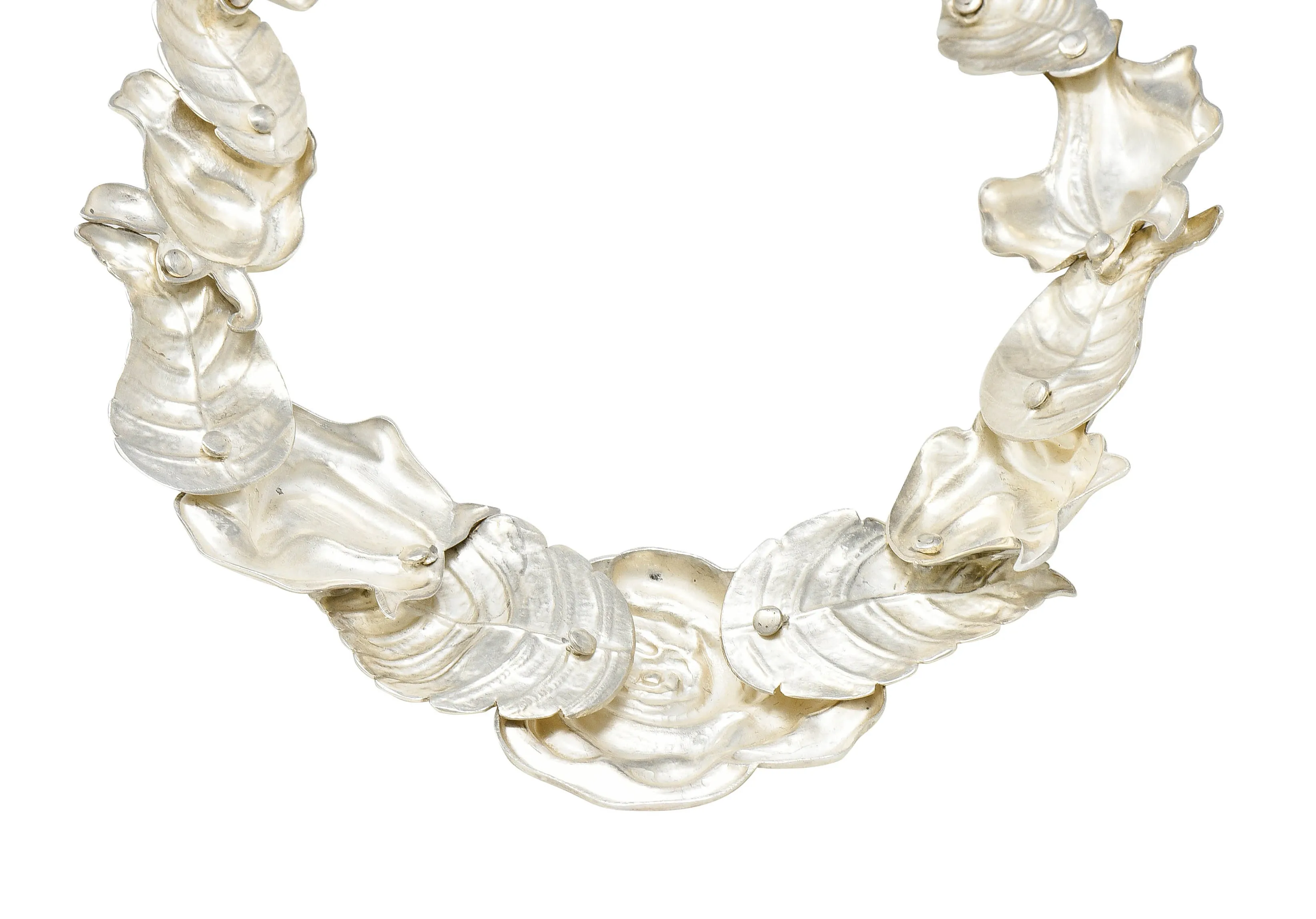 1980's Angela Cummings Tiffany & Co. Sterling Silver Flower Rose Collar Necklace