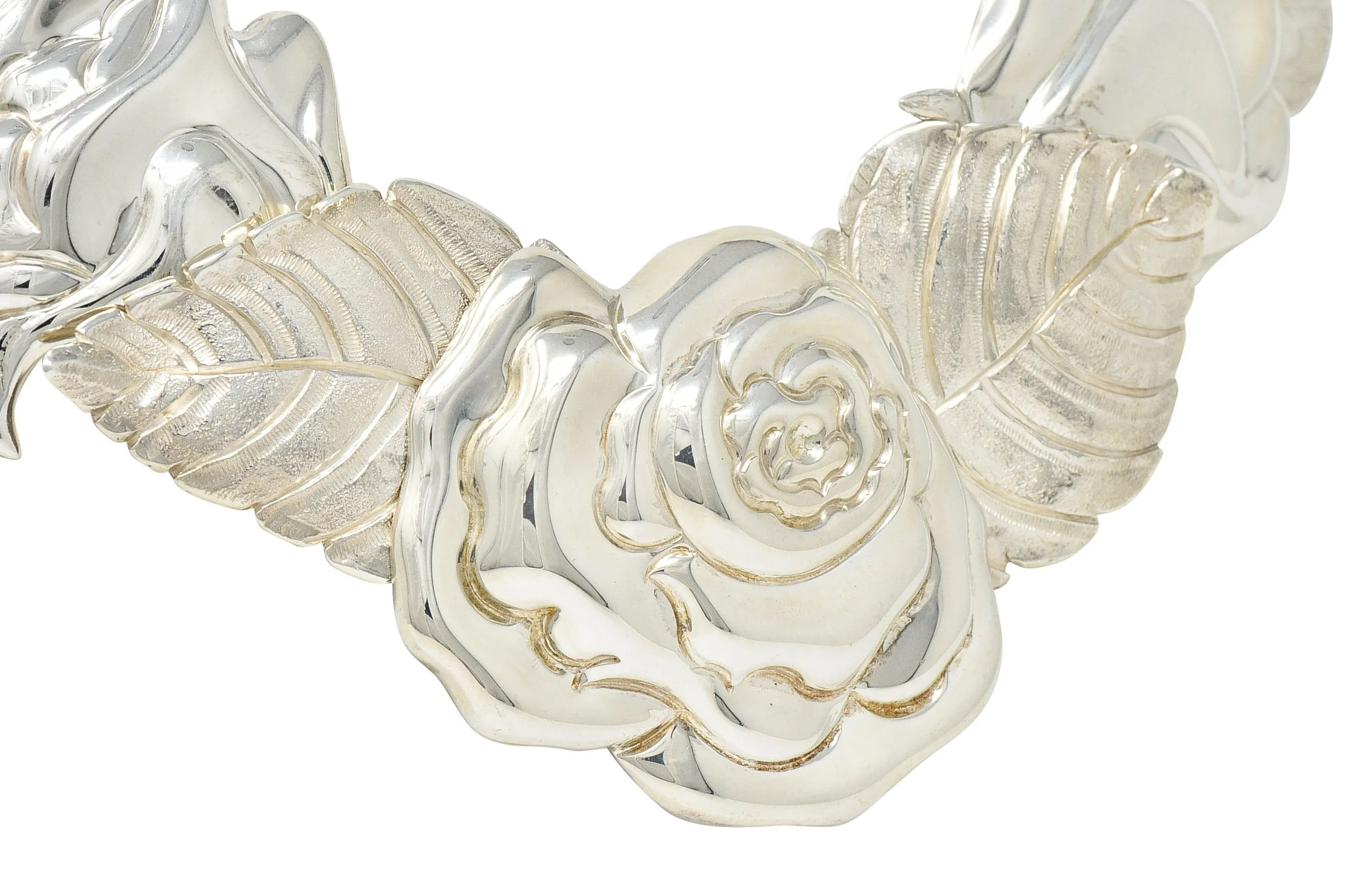 1980's Angela Cummings Tiffany & Co. Sterling Silver Flower Rose Collar Necklace