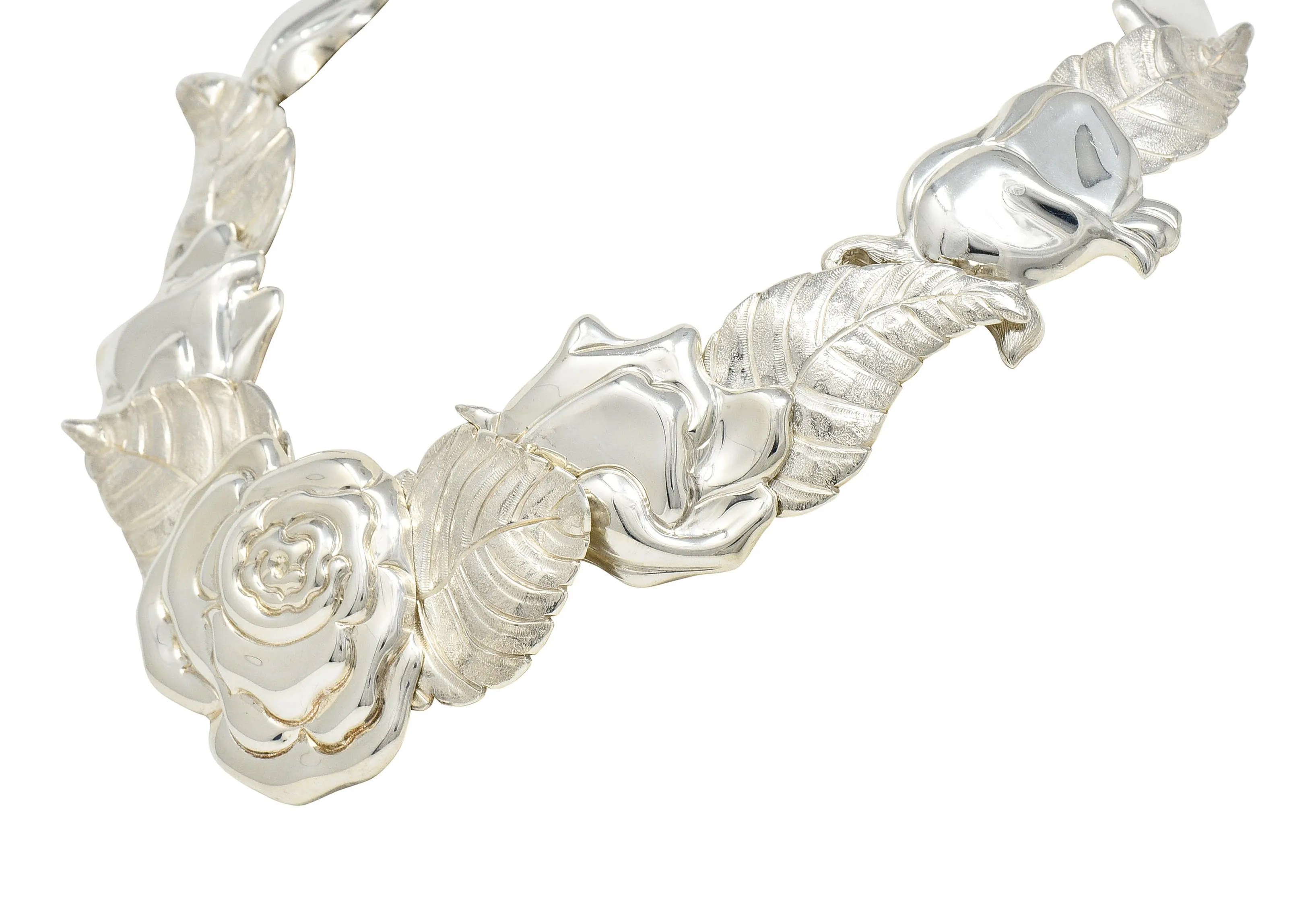 1980's Angela Cummings Tiffany & Co. Sterling Silver Flower Rose Collar Necklace