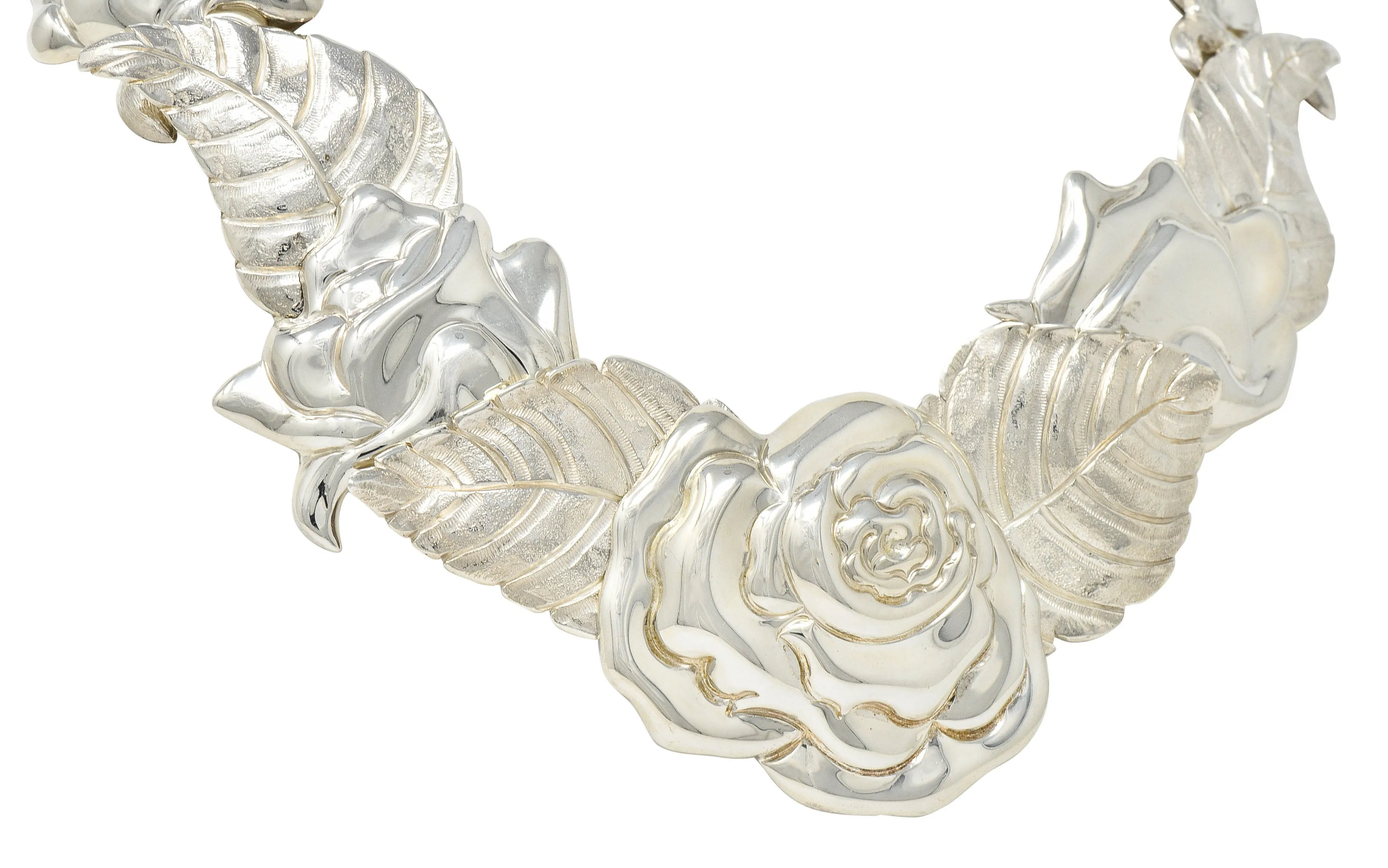 1980's Angela Cummings Tiffany & Co. Sterling Silver Flower Rose Collar Necklace
