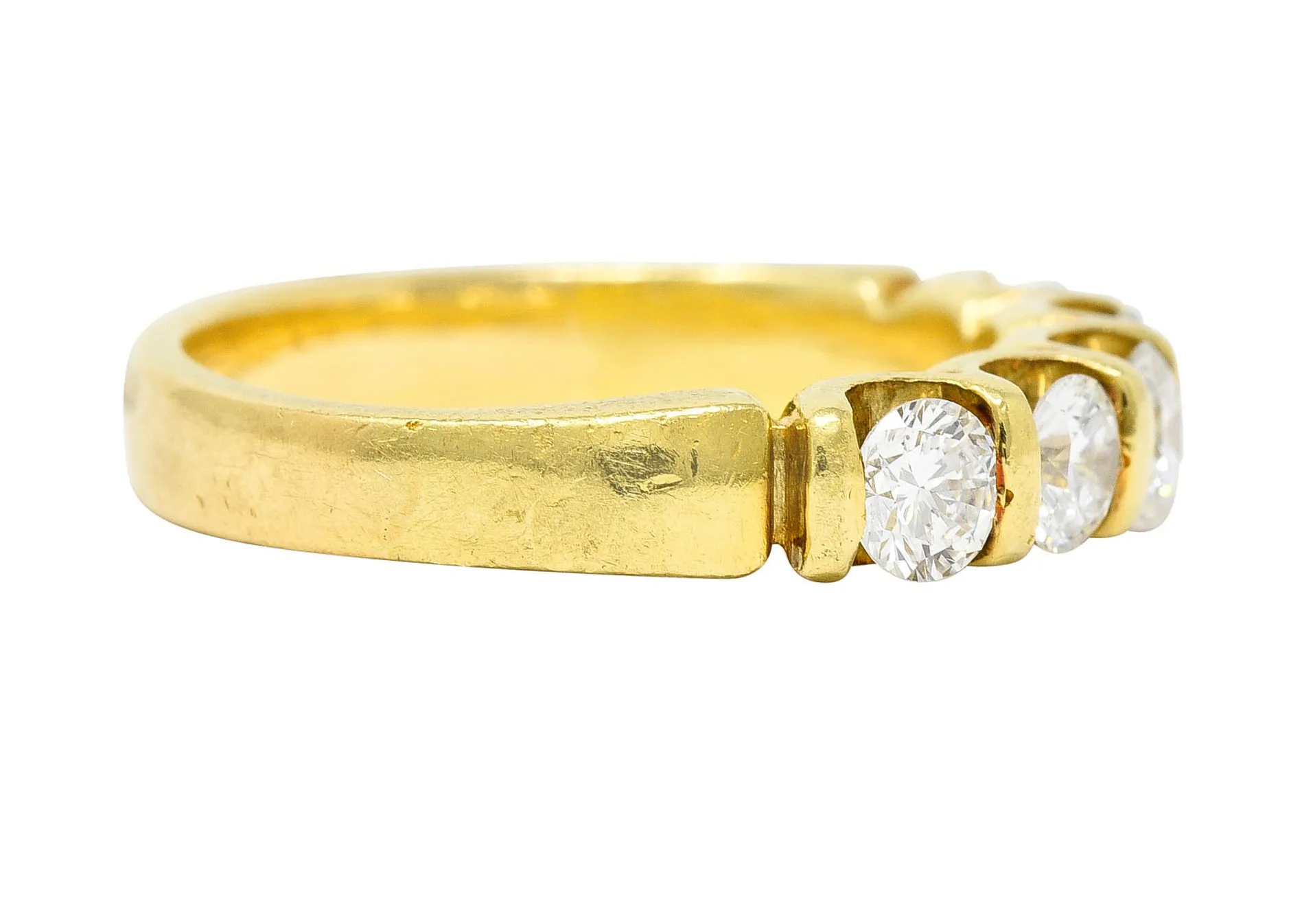 1980's Vintage 1.00 CTW Diamond 18 Karat Gold Bar Set Band Ring
