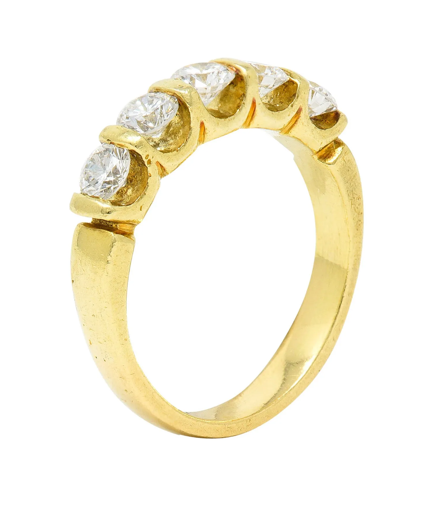 1980's Vintage 1.00 CTW Diamond 18 Karat Gold Bar Set Band Ring