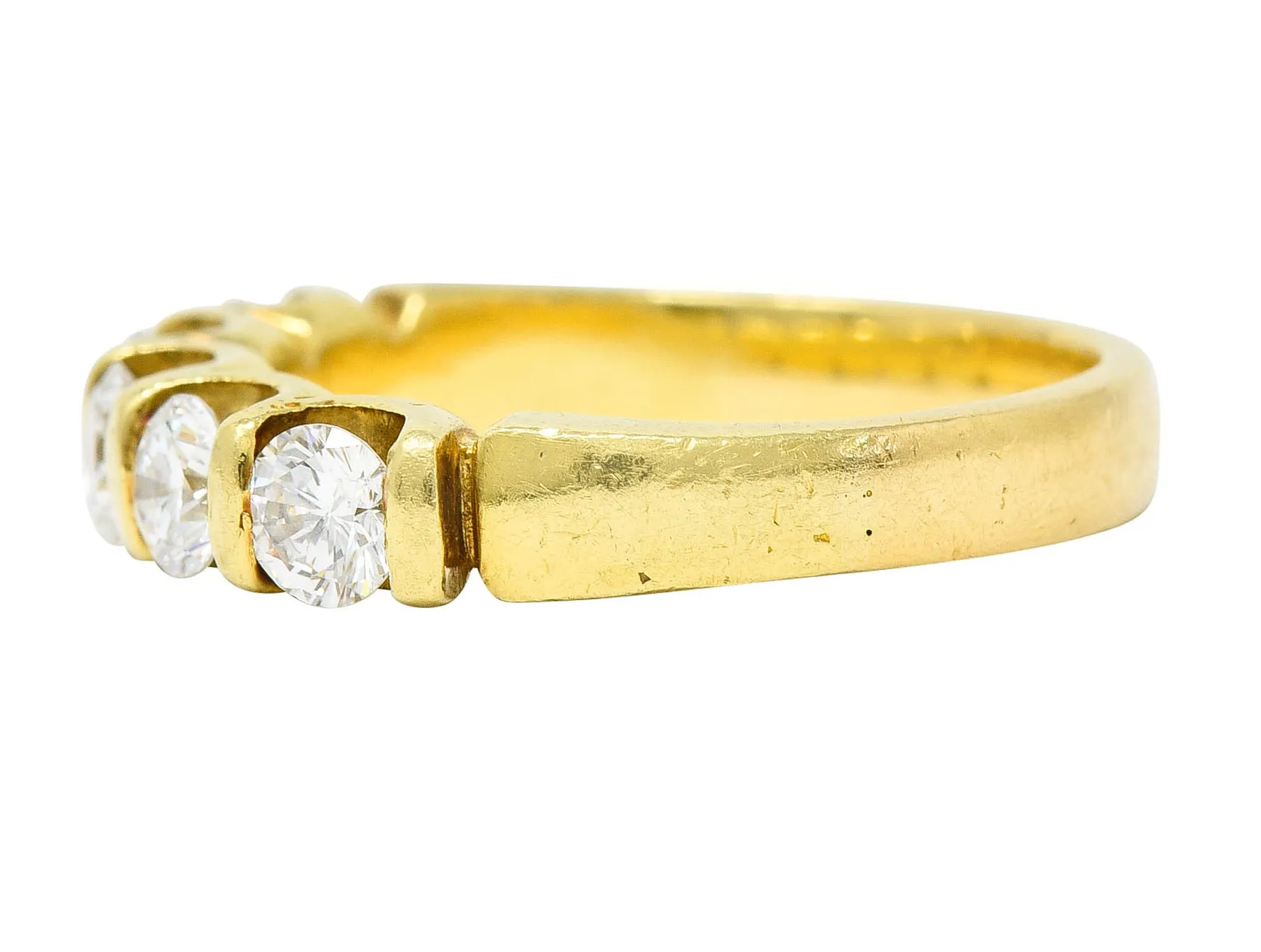 1980's Vintage 1.00 CTW Diamond 18 Karat Gold Bar Set Band Ring