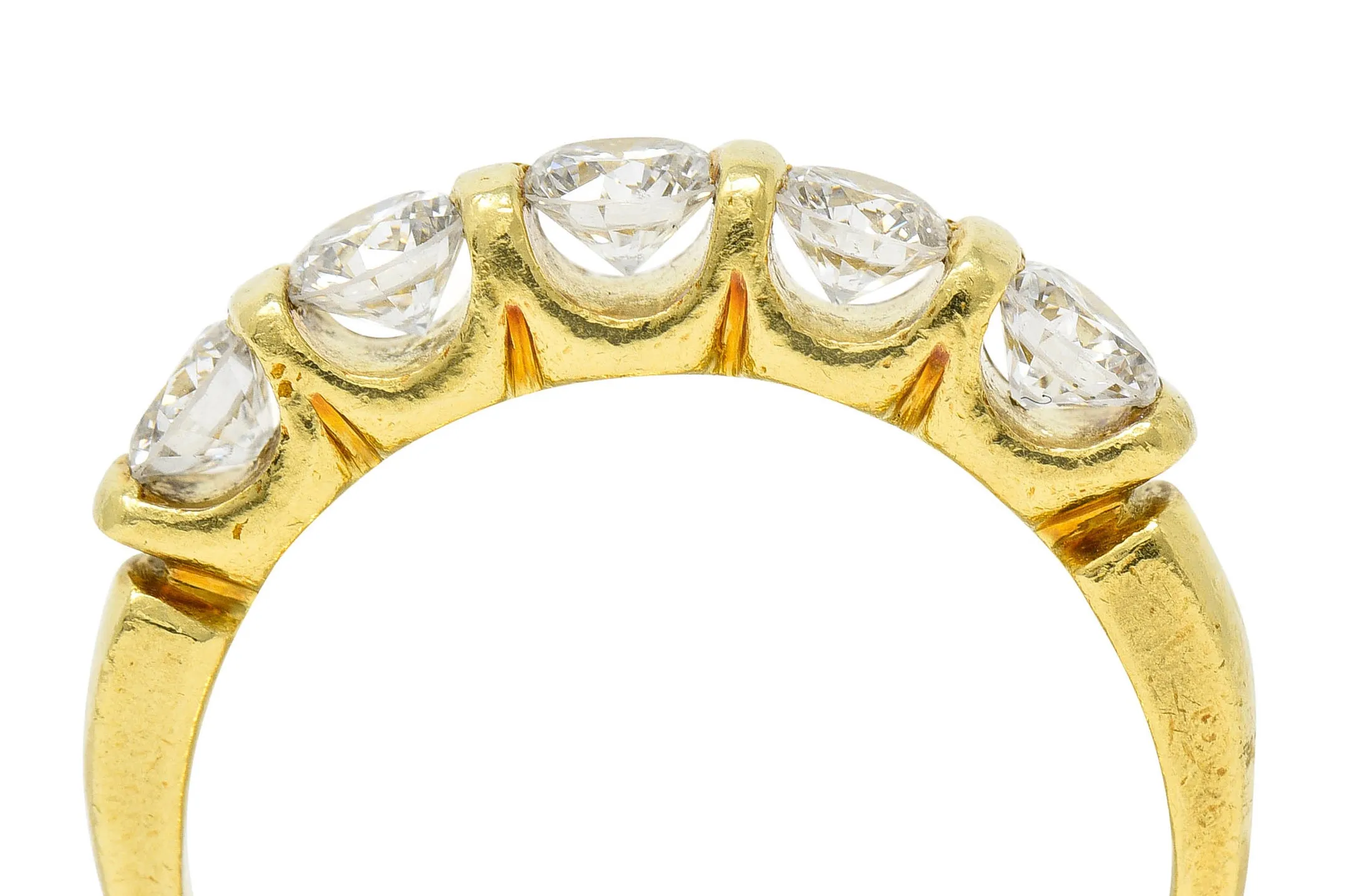 1980's Vintage 1.00 CTW Diamond 18 Karat Gold Bar Set Band Ring