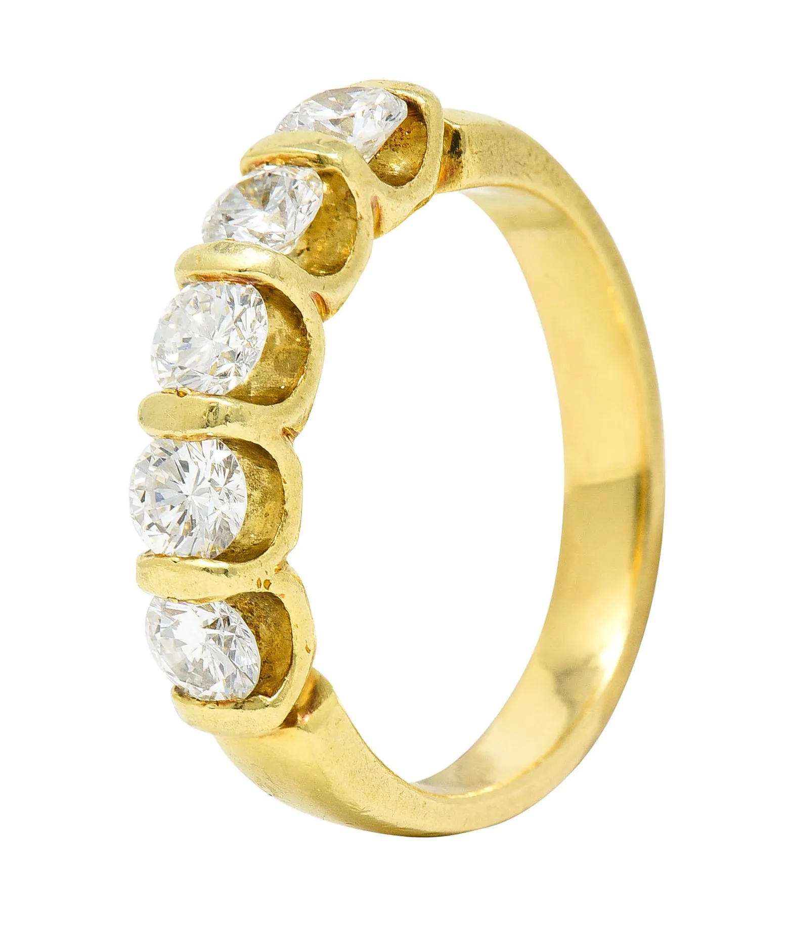 1980's Vintage 1.00 CTW Diamond 18 Karat Gold Bar Set Band Ring