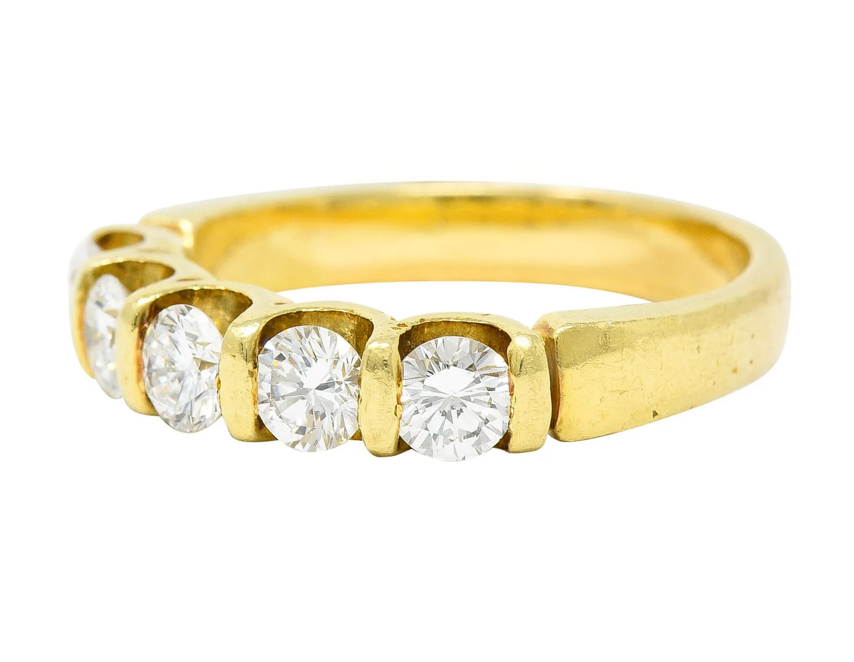 1980's Vintage 1.00 CTW Diamond 18 Karat Gold Bar Set Band Ring