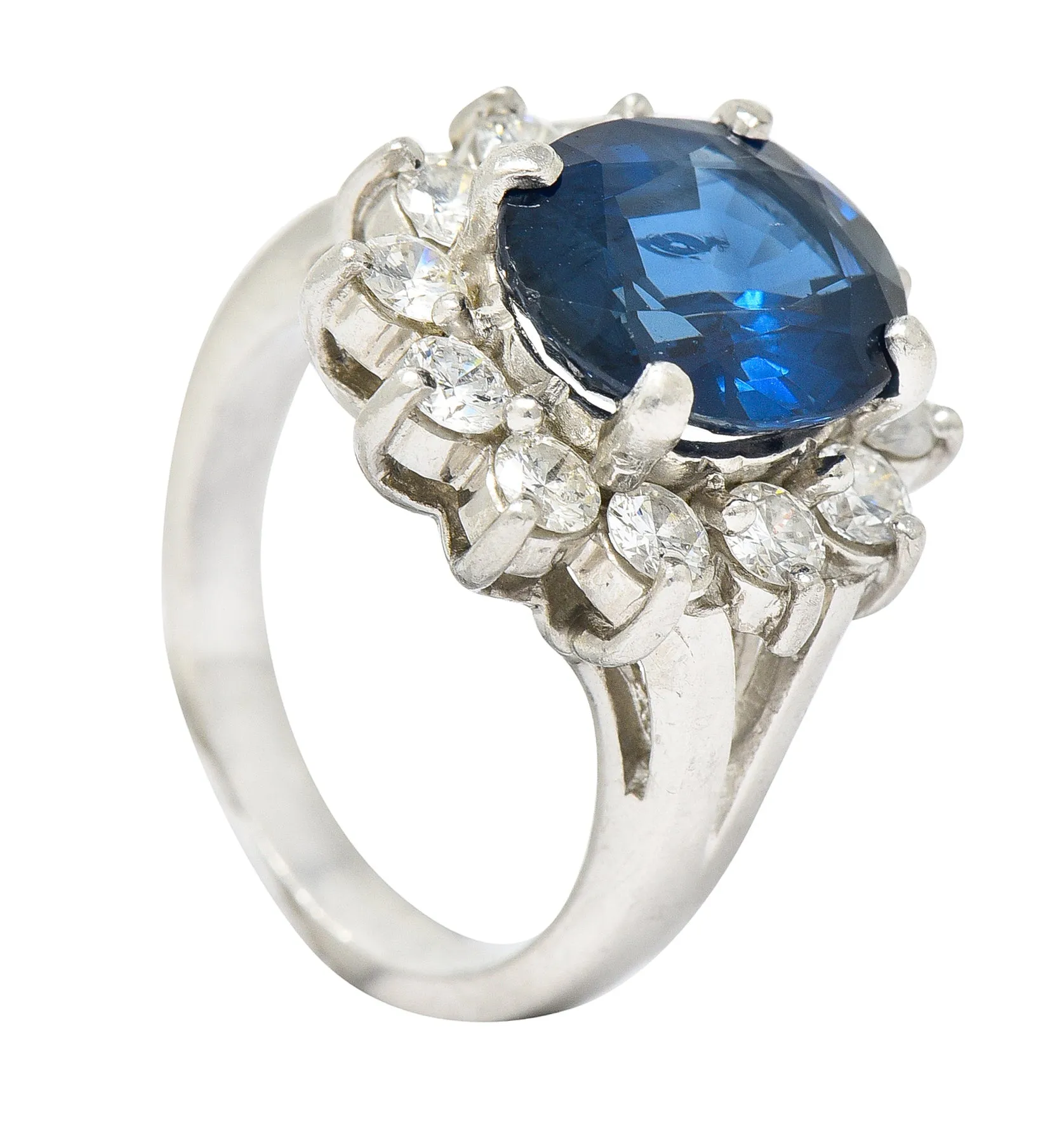1980's Vintage 4.85 CTW Sapphire Diamond Platinum Cluster Ring