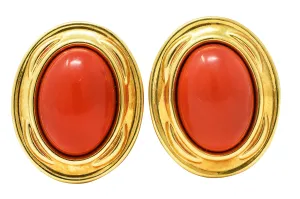 1980's Vintage Italian Red Jasper 18 Karat Yellow Gold Cabochon Earrings