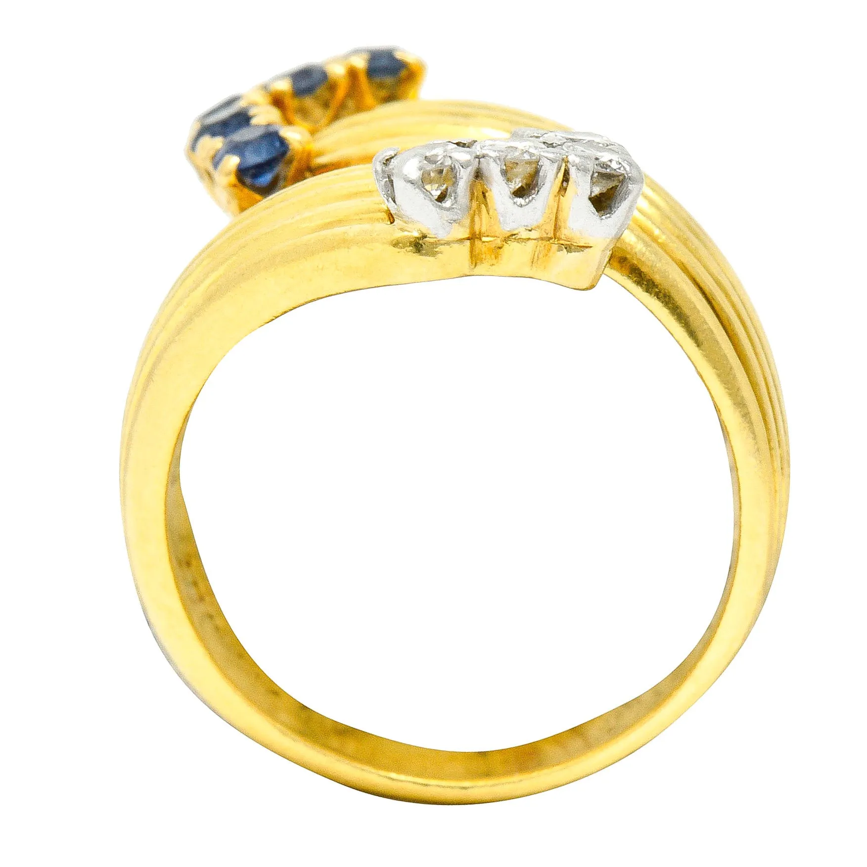 1980's Vintage Sapphire Diamond 18 Karat Gold Bypass Ring