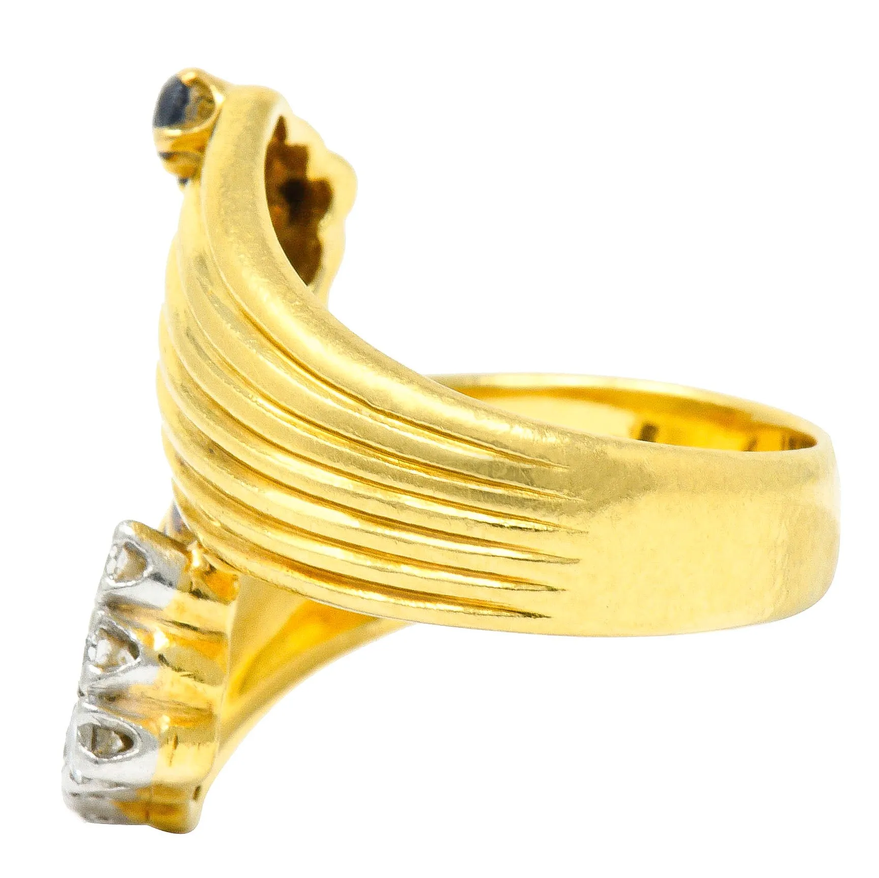 1980's Vintage Sapphire Diamond 18 Karat Gold Bypass Ring