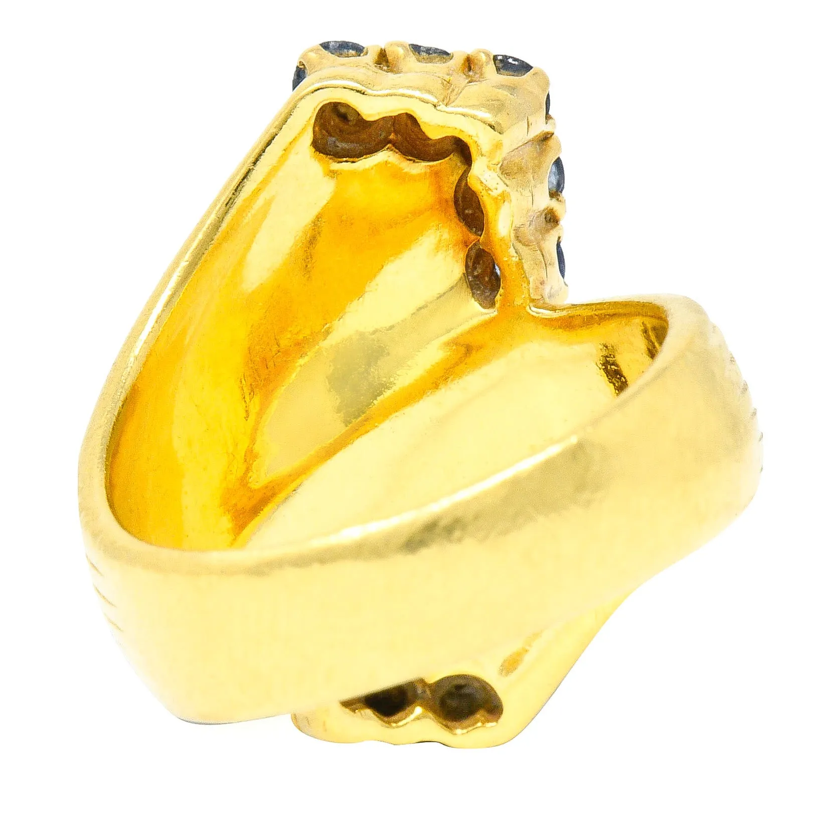 1980's Vintage Sapphire Diamond 18 Karat Gold Bypass Ring