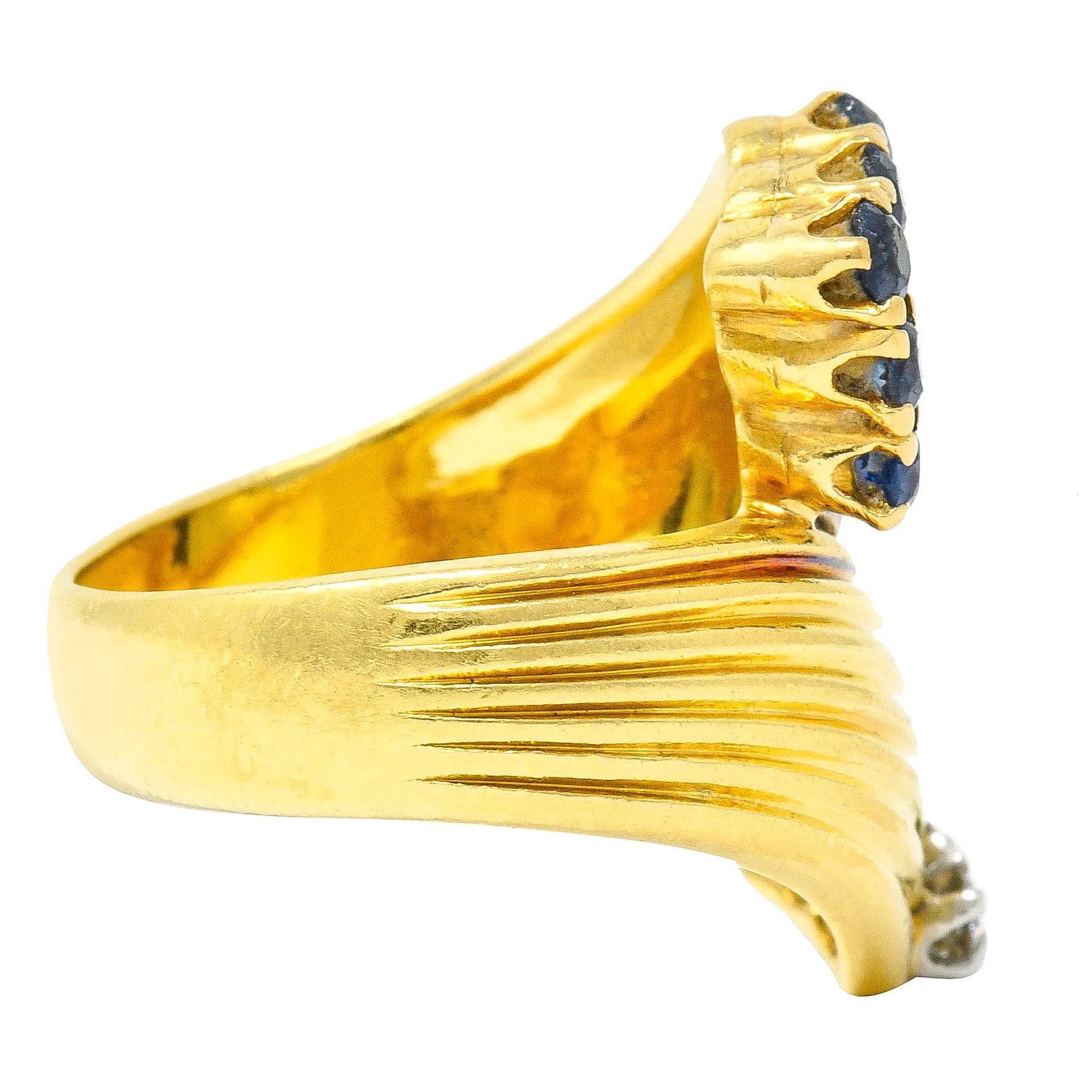 1980's Vintage Sapphire Diamond 18 Karat Gold Bypass Ring