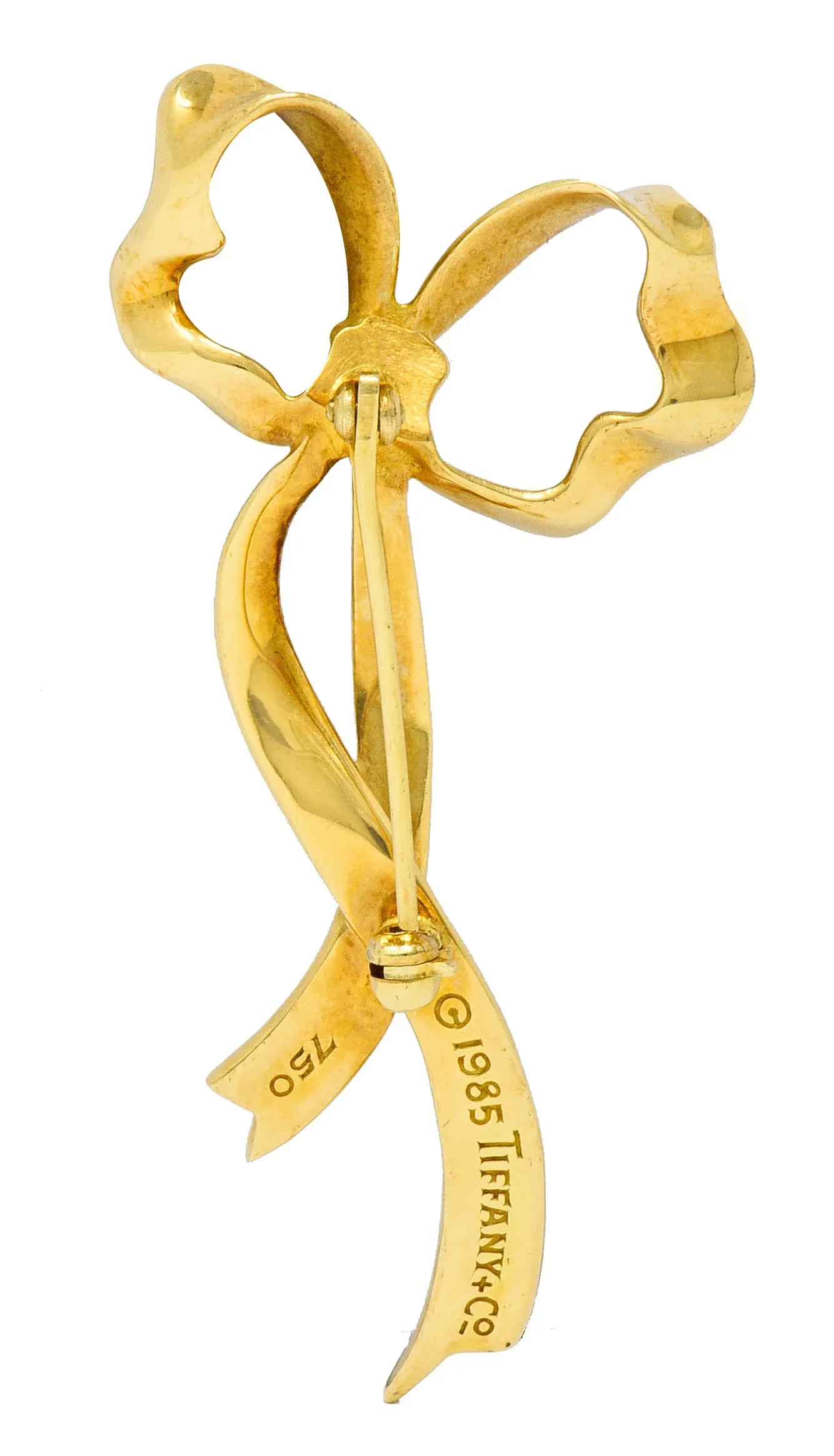 1985 Tiffany & Co. Vintage 18 Karat Gold Ribboned Bow Brooch