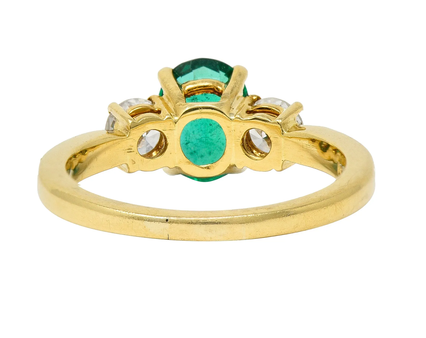 1990's 1.60 CTW Oval Cut Emerald Diamond 18 Karat Yellow Gold Vintage Three Stone GIA