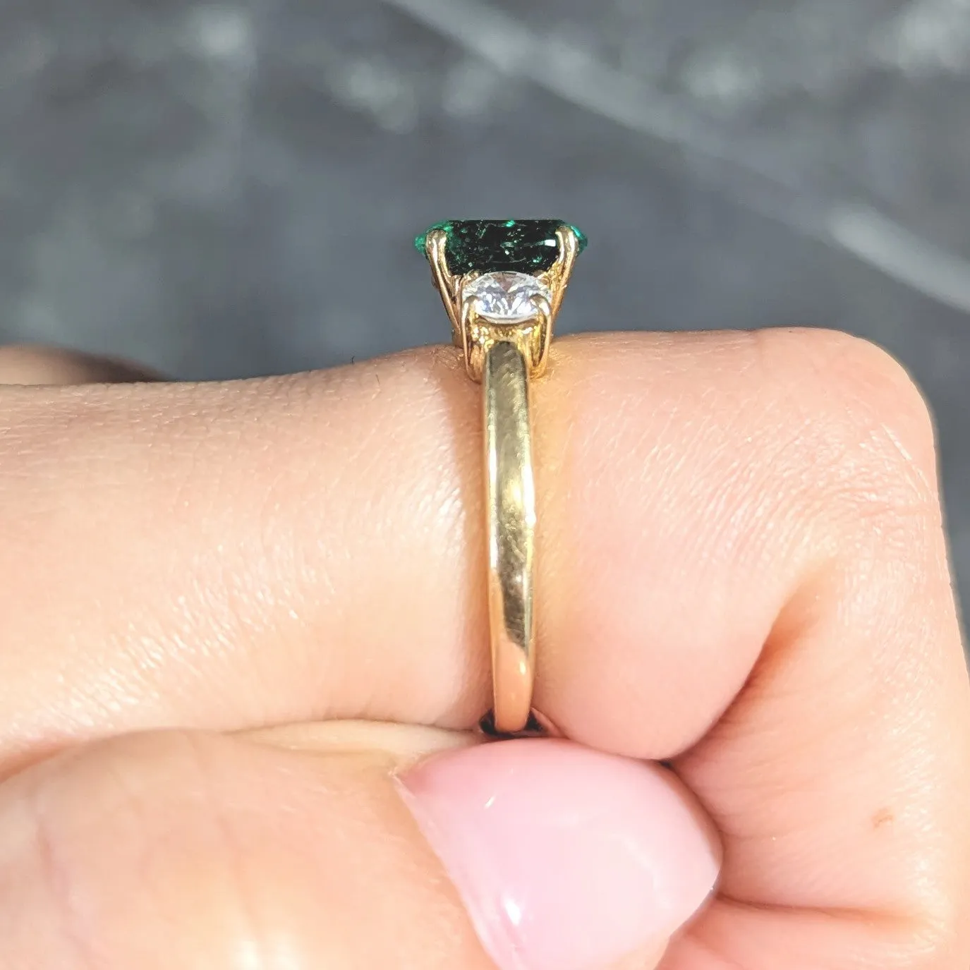 1990's 1.60 CTW Oval Cut Emerald Diamond 18 Karat Yellow Gold Vintage Three Stone GIA
