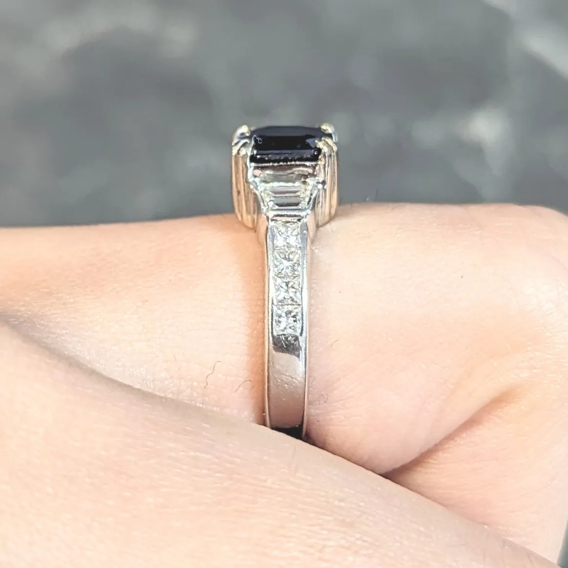 1990's 2.71 CTW Asscher Cut Sapphire Diamond 18 Karat White Gold Ring GIA