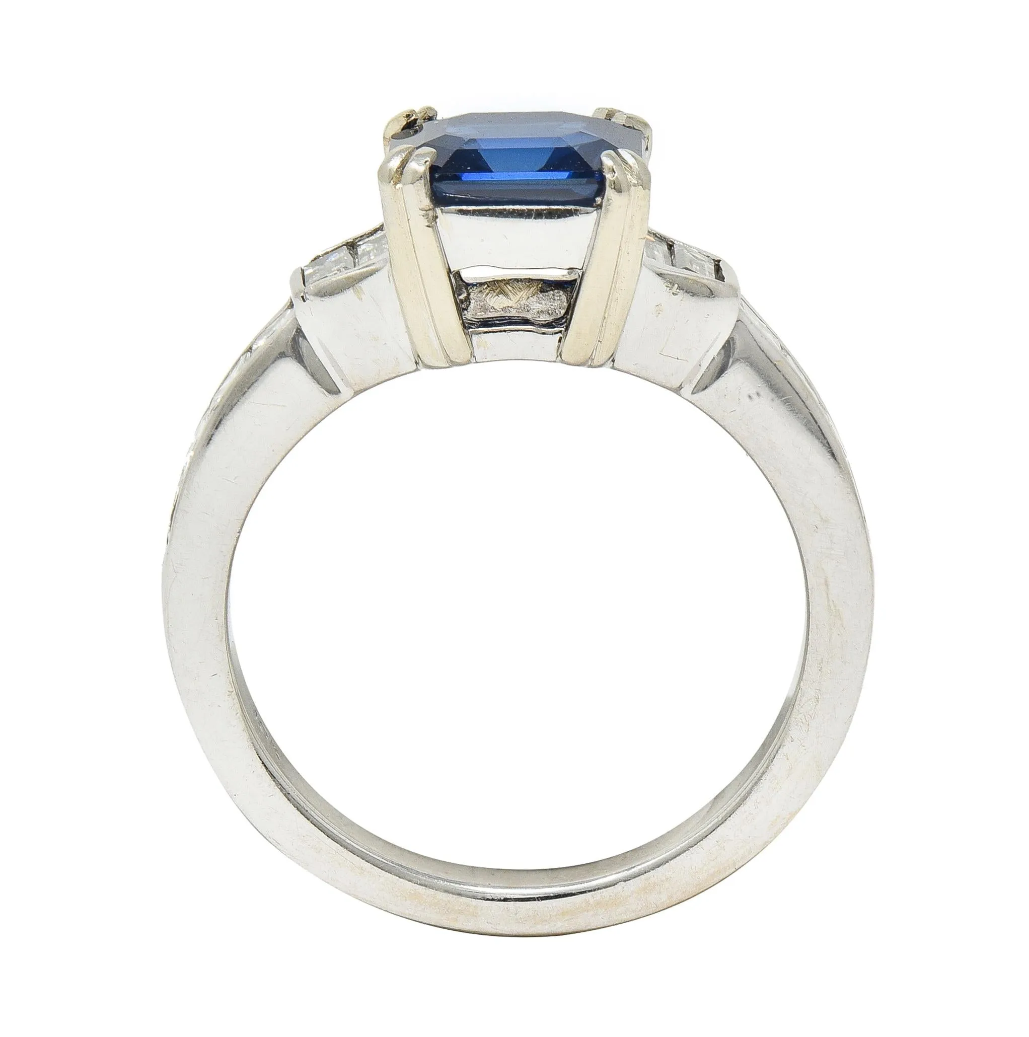 1990's 2.71 CTW Asscher Cut Sapphire Diamond 18 Karat White Gold Ring GIA