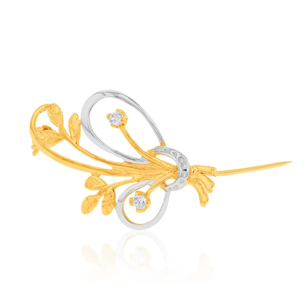 9ct Two Tone Zirconia Flower Bouquet Brooch