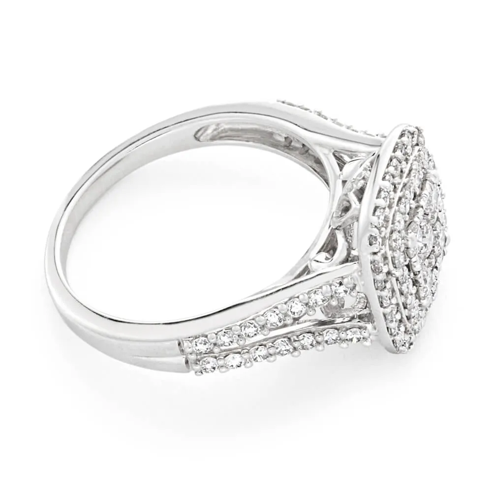 9ct White Gold 1 Carat Diamond Ring With 91 Beautiful Diamonds